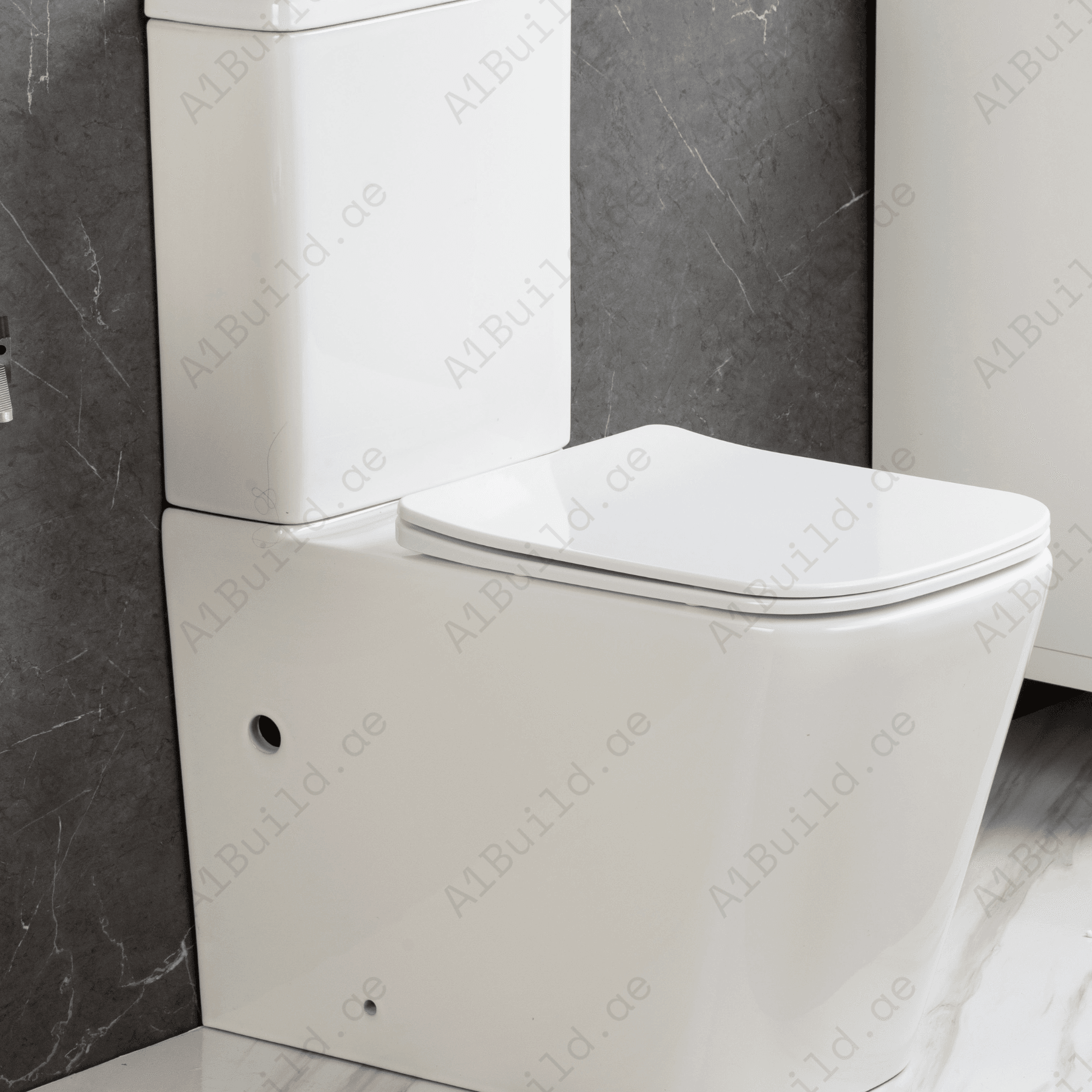 RIMLESS CLOSE COUPLED WC PAN, 610*365*810 MM, WHITE. STEINHEIM –UP: CISTERN WITH LID WITH GEBERIT MECHANISM, WHITE. STEINHEIM –UP: DUROPLAST SOFT- CLOSING SEAT AND COVER, WHITE.