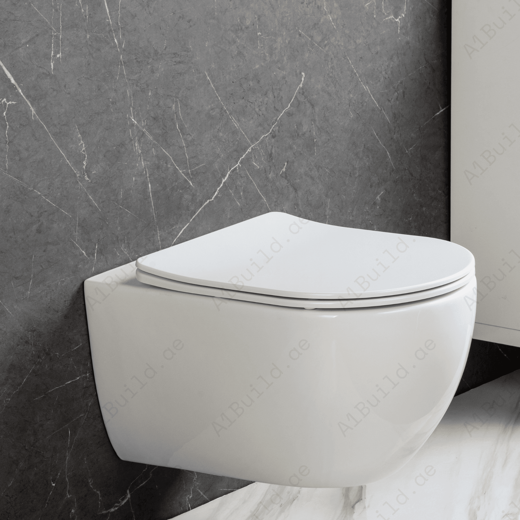 RIMLESS WALL HUNG W.C, SIZE555*365*355 MM, WHITE COLOR. STEINHEIM – DUNE: SLIM DUROPLAST SOFT- CLOSING SEAT AND COVER, WHITE COLOR