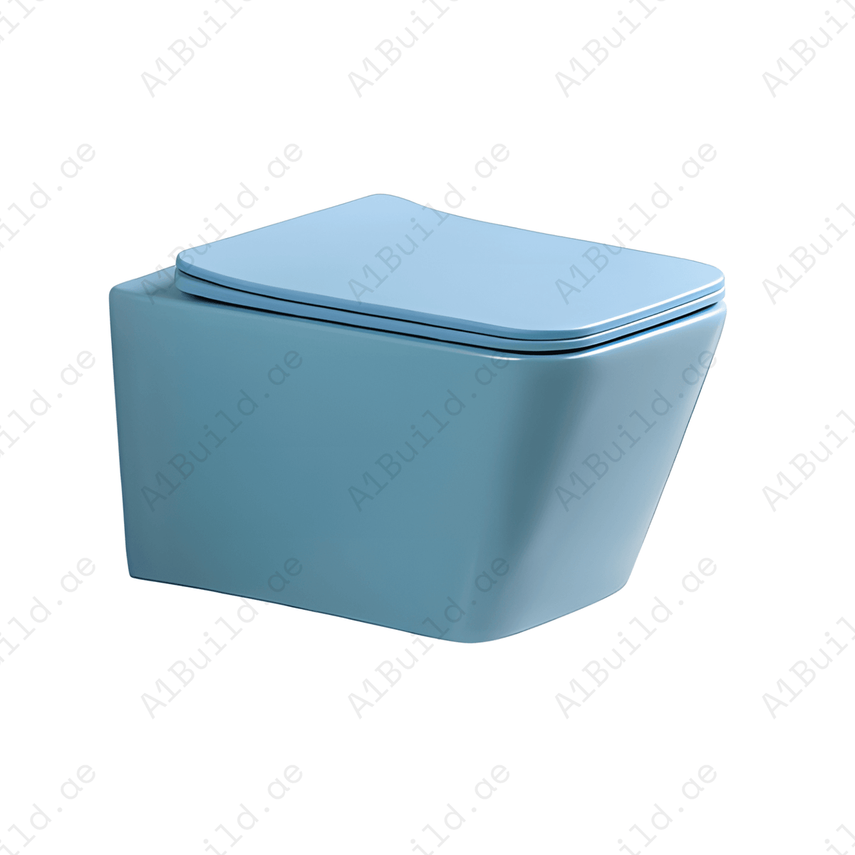 TEINHEIM –UP: RIMLESS WALL HUNG W.C, SIZE: 510*345*340 MM, MATT BLUE STEINHEIM –UP: SLIM DUROPLAST SOFT- CLOSING SEAT AND COVER, MATT BLUE