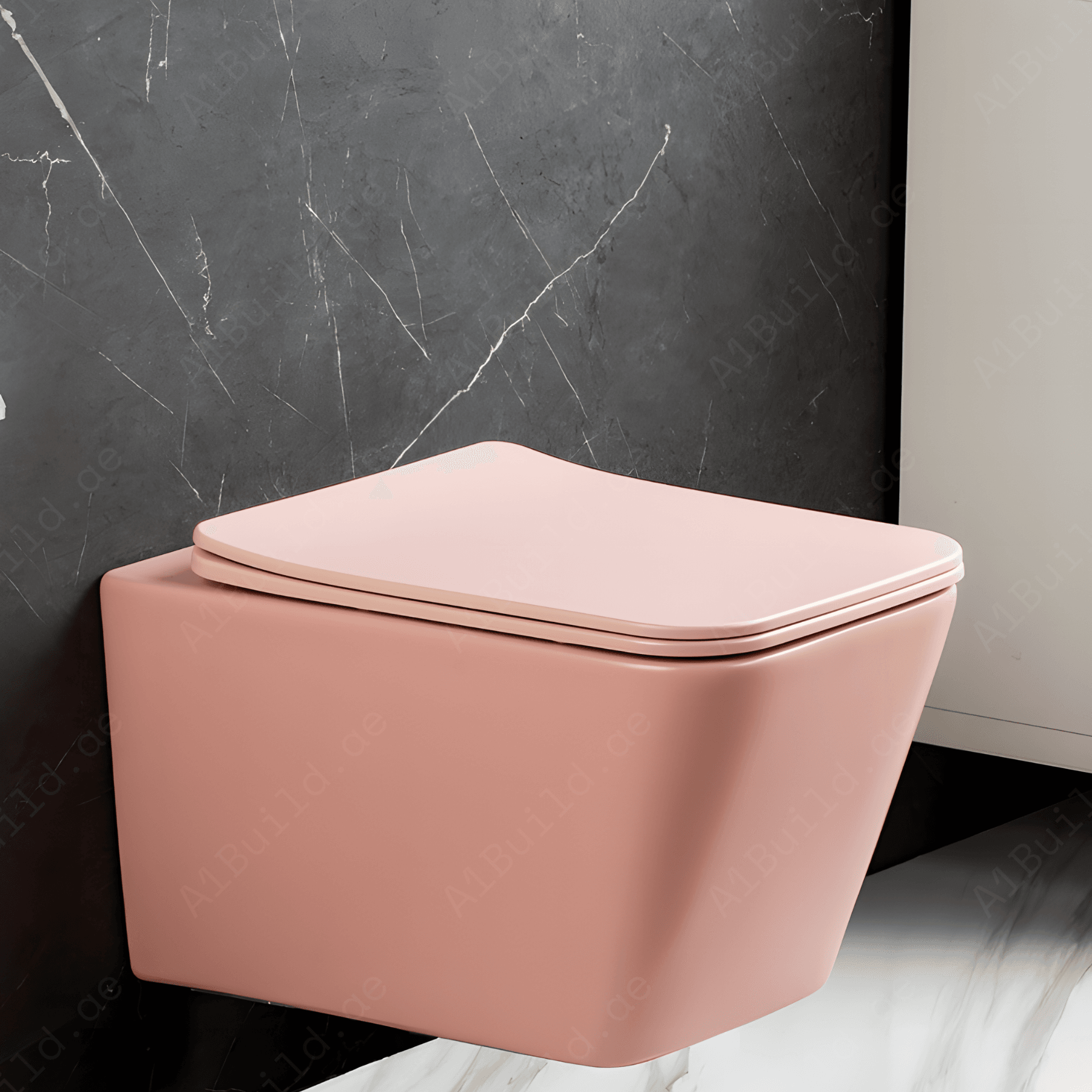 RIMLESS WALL HUNG W.C, SIZE: 510*345*340 MM, MATT PINK. STEINHEIM –UP: SLIM DUROPLAST SOFT- CLOSING SEAT AND COVER, MATT PINK.