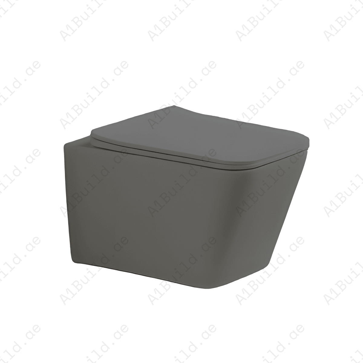 RIMLESS WALL HUNG W.C, SIZE: 510*345*340 MM, WHITE COLOR. STEINHEIM –UP: SLIM DUROPLAST SOFT- CLOSING SEAT AND COVER, MATT GREY