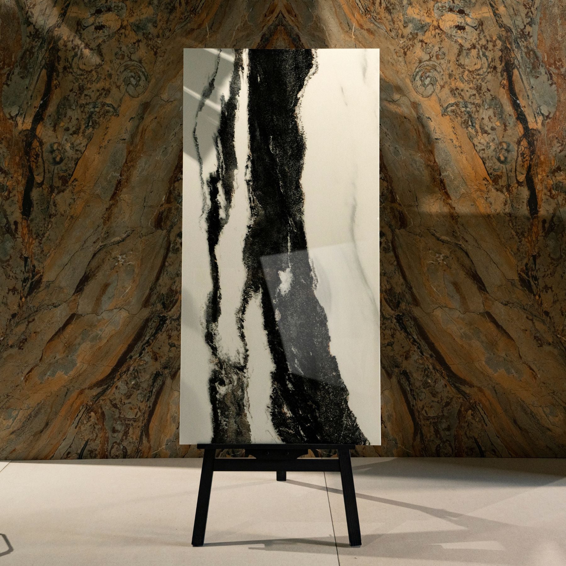 River White glossy marble effect porcelain tile 60x120cm with 9mm thickness features bright white base and polished luxury finish.