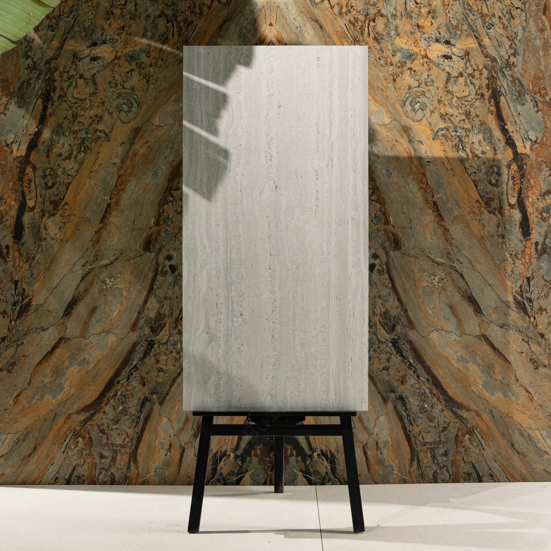 Roma Travertine matt porcelain tile 60x120cm x 2mm with natural stone texture. Durable large format tile perfect for modern floors and stylish interior walls.