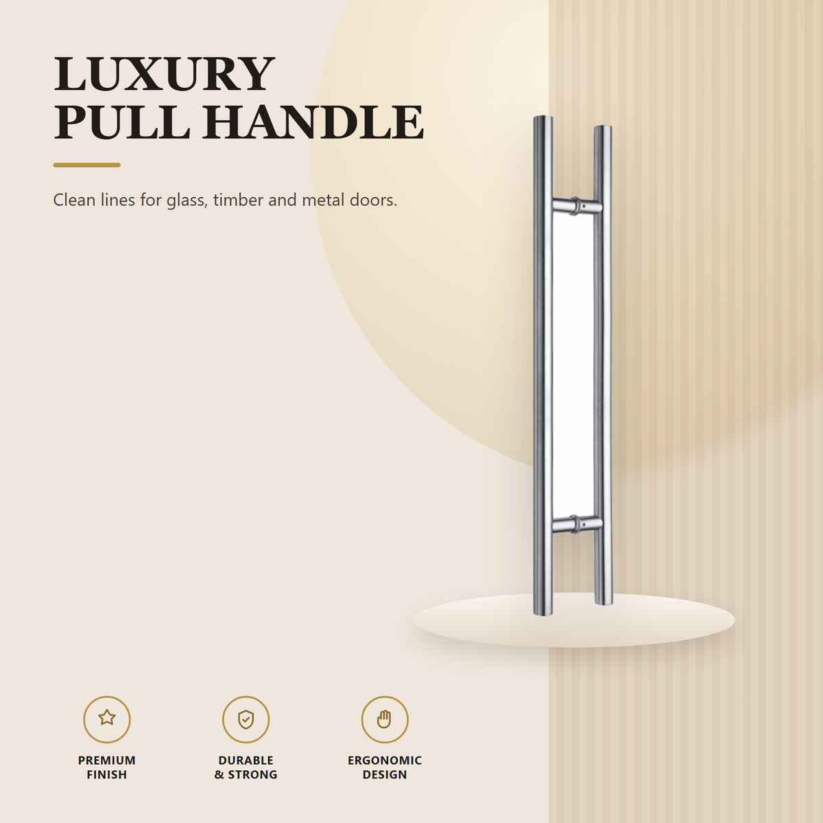 SC-502.SS premium stainless steel pull handle from the Stainless Steel Door Lock Series. 600, 800, 1000, 1200 mm lengths, 400, 600, 800, 1000 mm centres, Ø25 / Ø32 / Ø38 mm section. Built for smooth, reliable everyday use.
