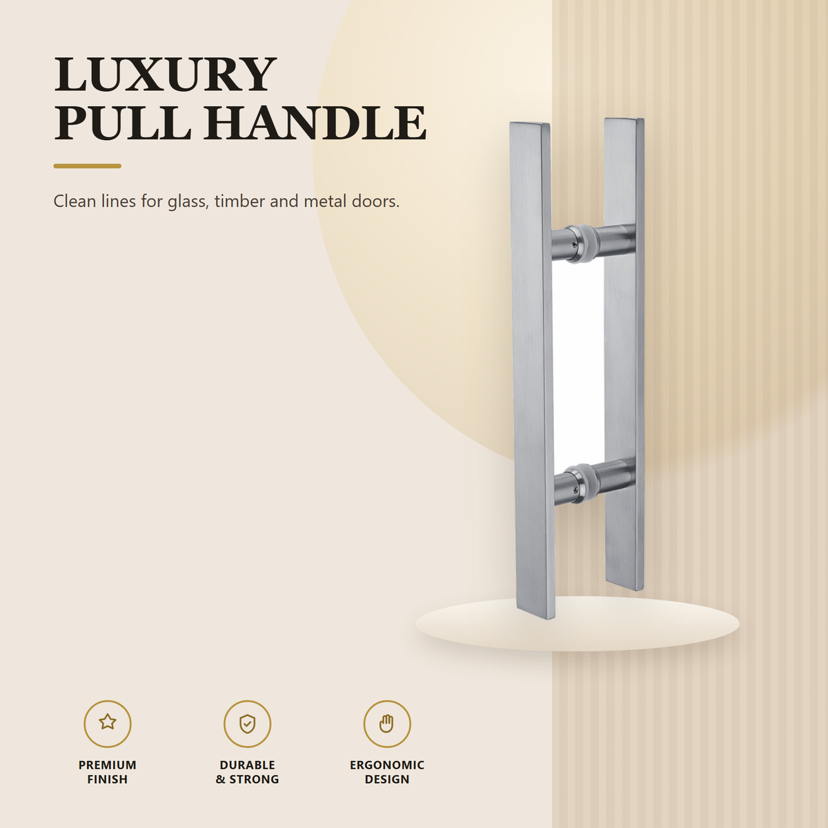 SC-610.SS premium stainless steel pull handle from the Stainless Steel Door Lock Series. 600, 800, 1000, 1200 mm lengths, 400, 600, 800, 1000 mm centres, Ø25 / Ø32 / Ø38 mm section. Built for smooth, reliable everyday use.