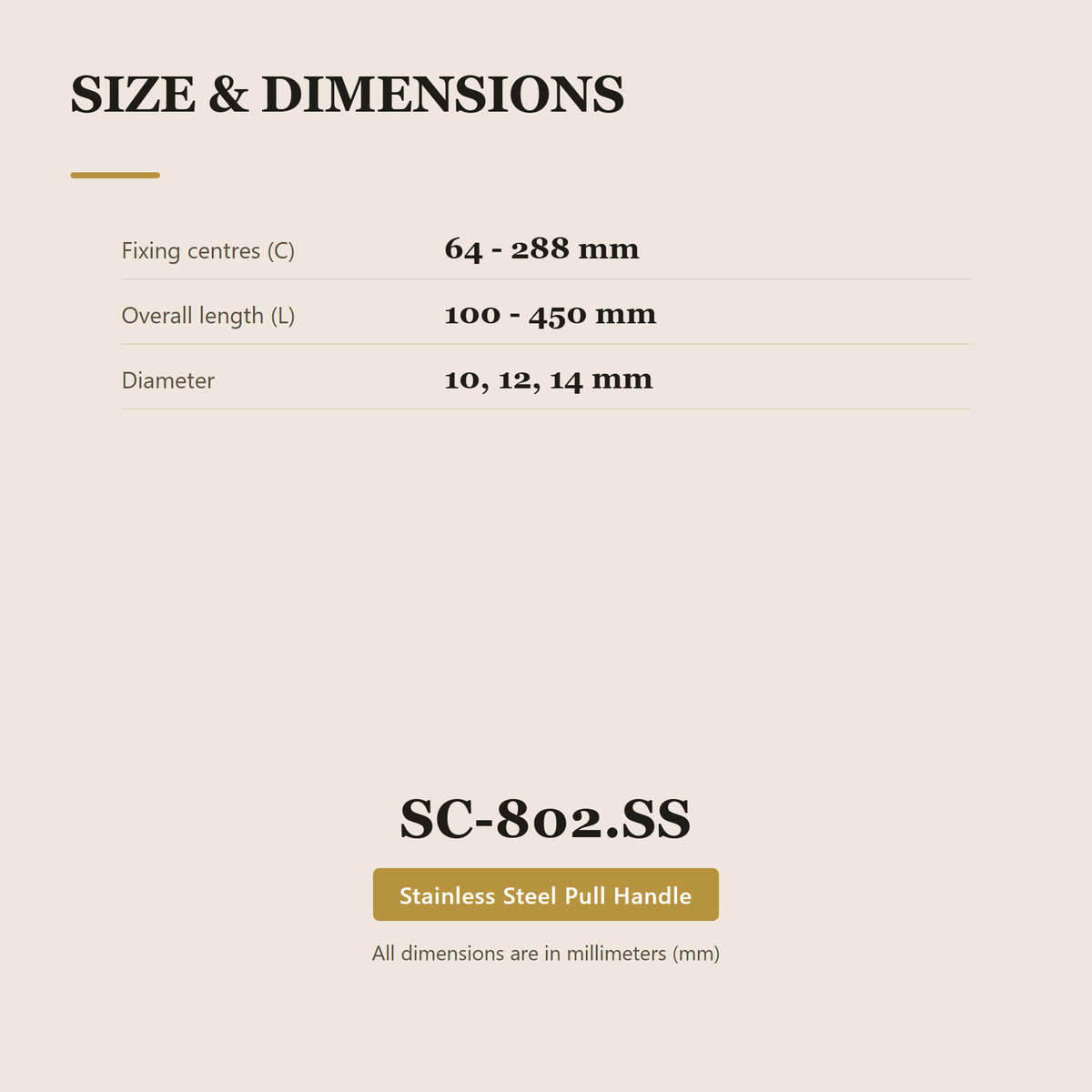 SC-802.SS premium stainless steel cabinet pull from the Stainless Steel Door Lock Series. cabinet pull with 64, 96, 128, 160, 192, 224, 256, 288 mm centres, 35 mm projection. Built for smooth, reliable everyday use.