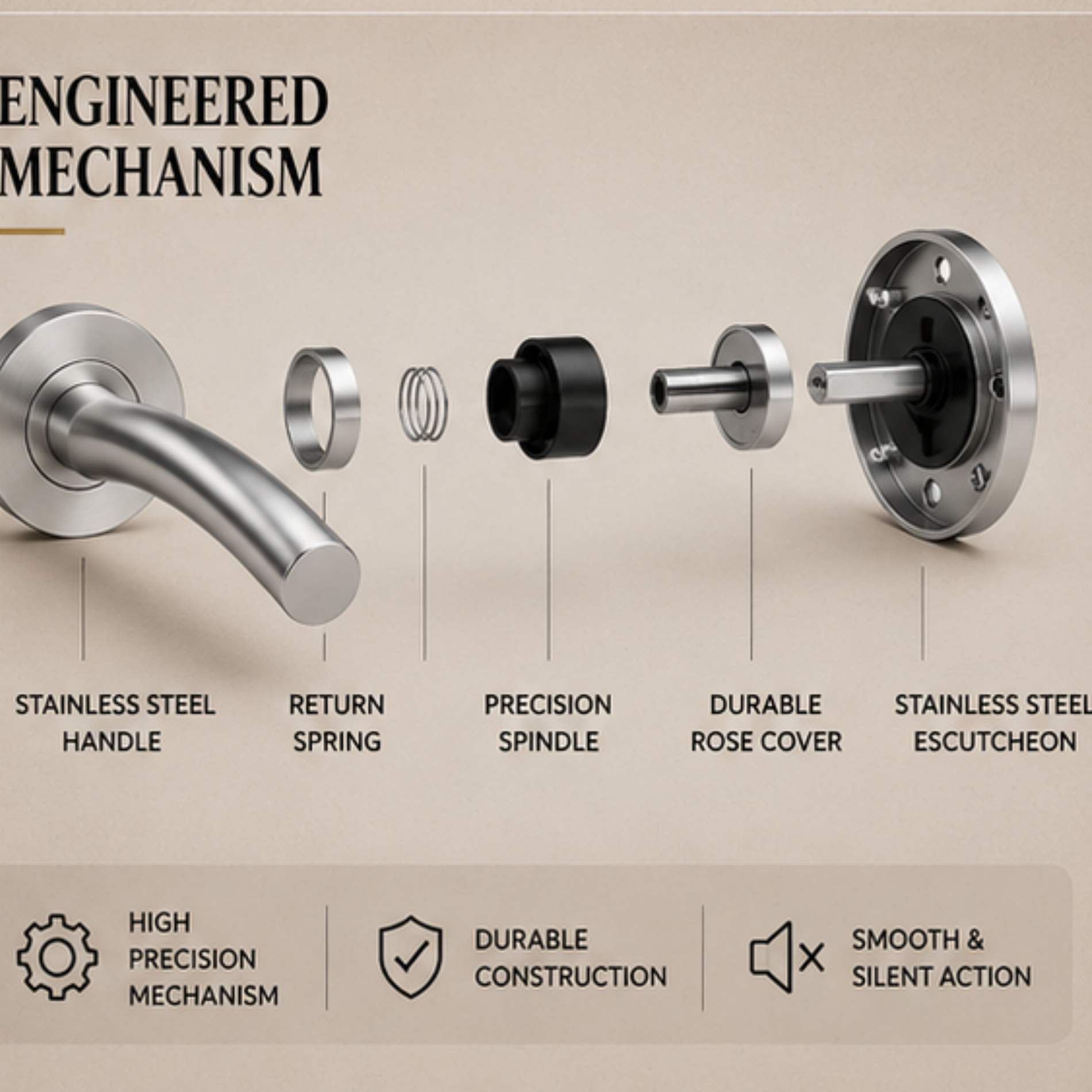 SRH.03 premium stainless steel door lock handle with a refined brushed finish. Perfect for luxury homes, hotels, offices, and stylish contemporary interiors.