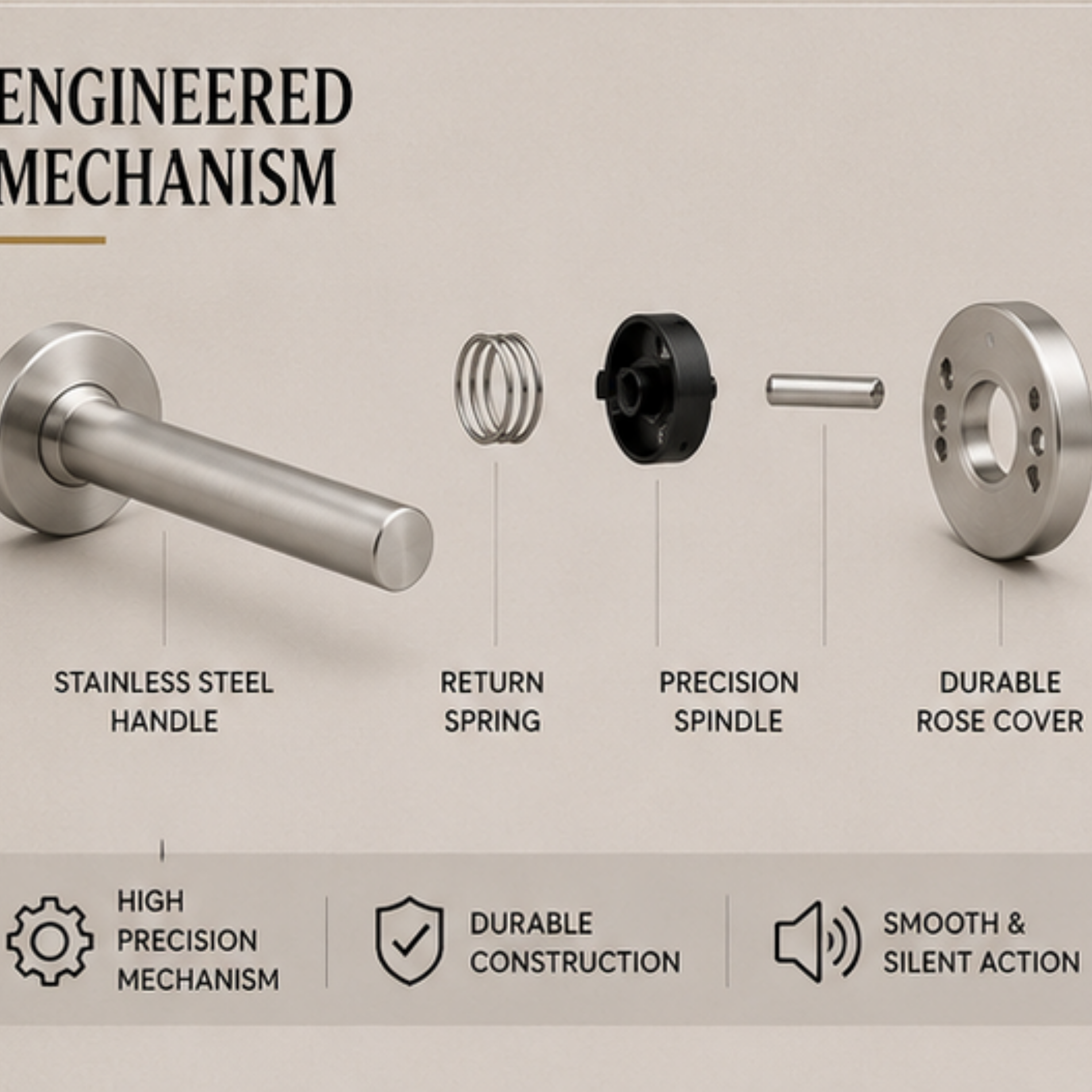 SRH.04 premium stainless steel door lock handle with a refined brushed finish. Designed for luxury homes, hotels, offices, and contemporary interior spaces.