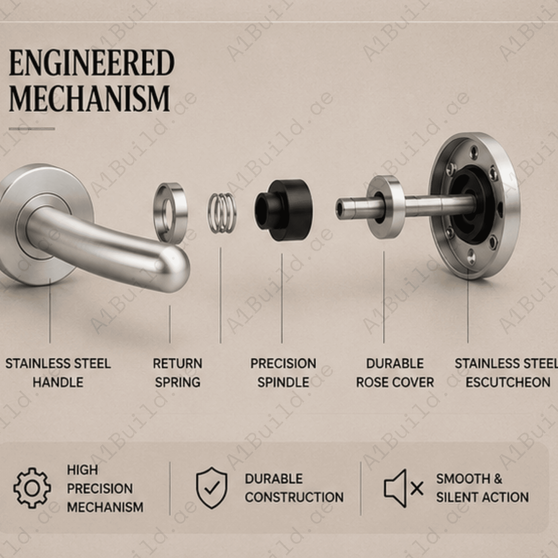 SRH.07 premium stainless steel door lock handle with a sleek brushed finish. Designed for luxury homes, hotels, offices, and stylish modern interiors.