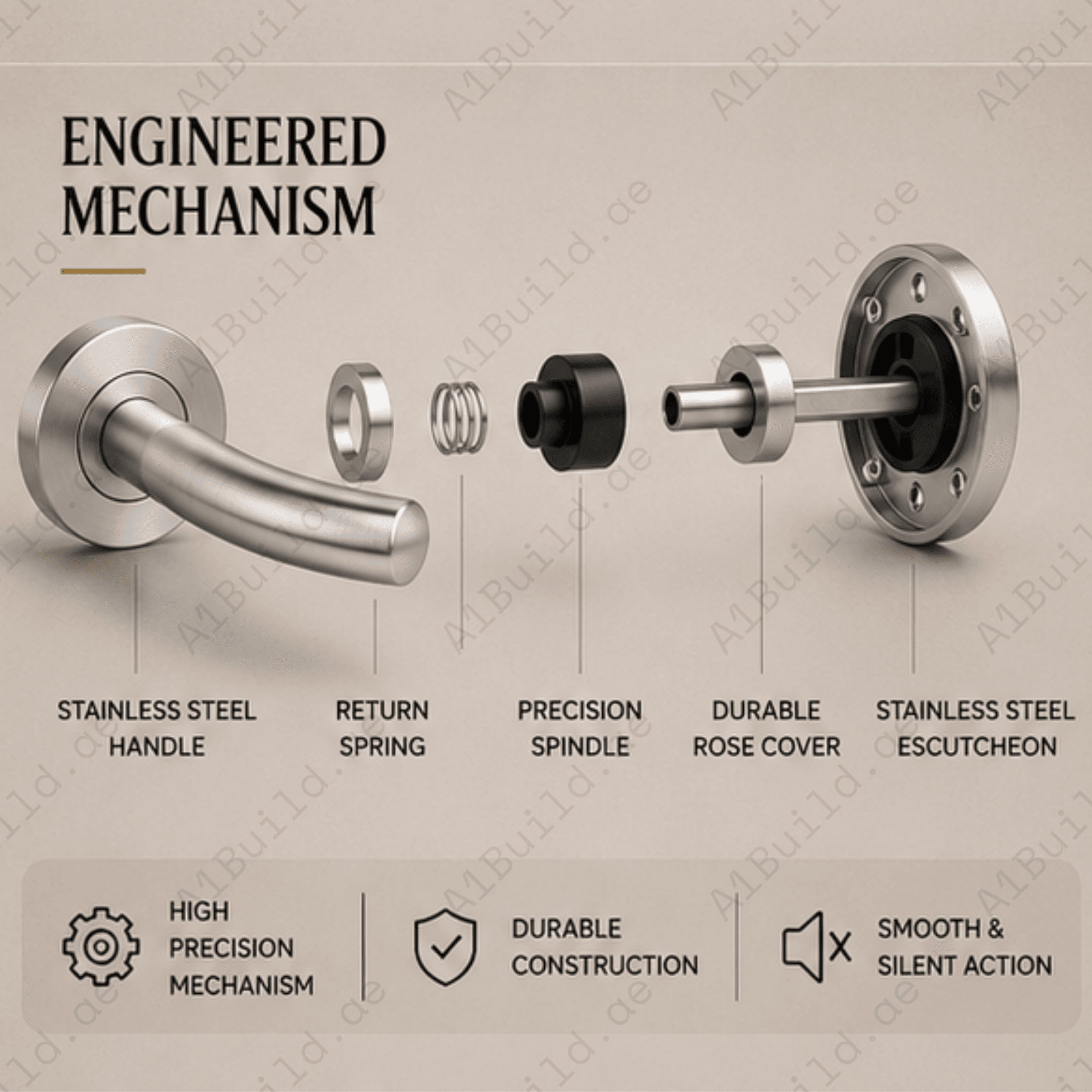 SRH.08 premium stainless steel door lock handle with a brushed finish. A perfect choice for luxury homes, hotels, offices, and contemporary interior spaces.