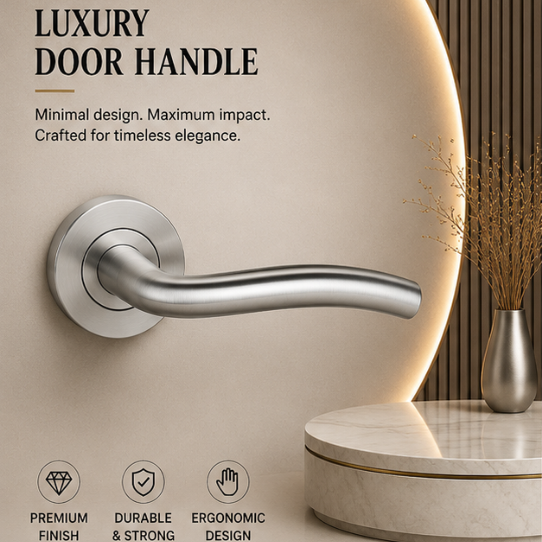SRH.11 premium stainless steel door handle with a sleek brushed finish. Perfect for luxury homes, hotels, offices, and contemporary interior spaces.