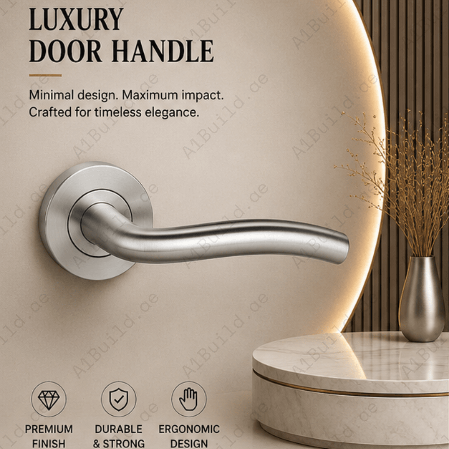 SRH.11 premium stainless steel door handle with a sleek brushed finish. Perfect for luxury homes, hotels, offices, and contemporary interior spaces.