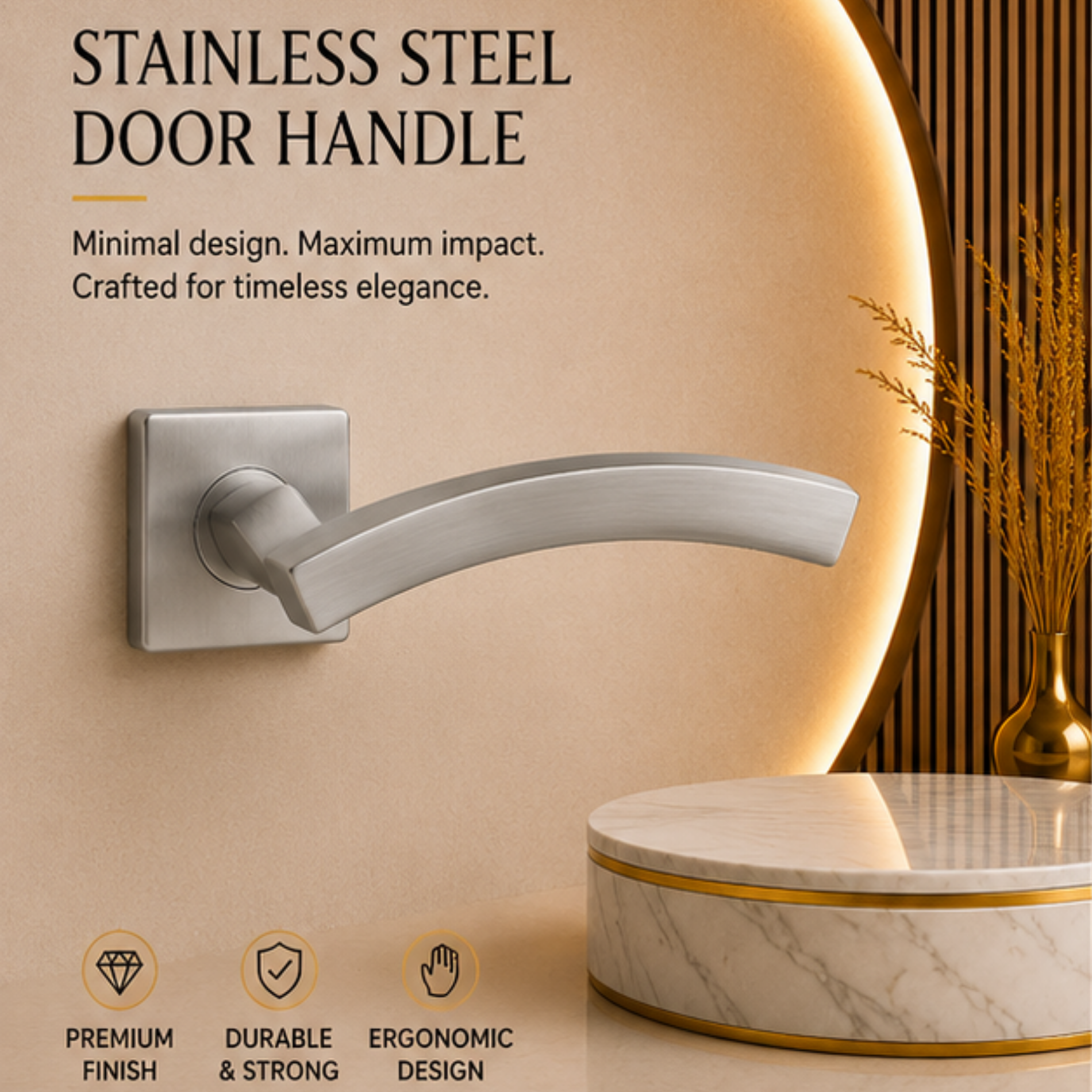 SRH.15 premium stainless steel door handle with a refined brushed finish. A stylish choice for luxury homes, hotels, offices, and contemporary interior spaces.