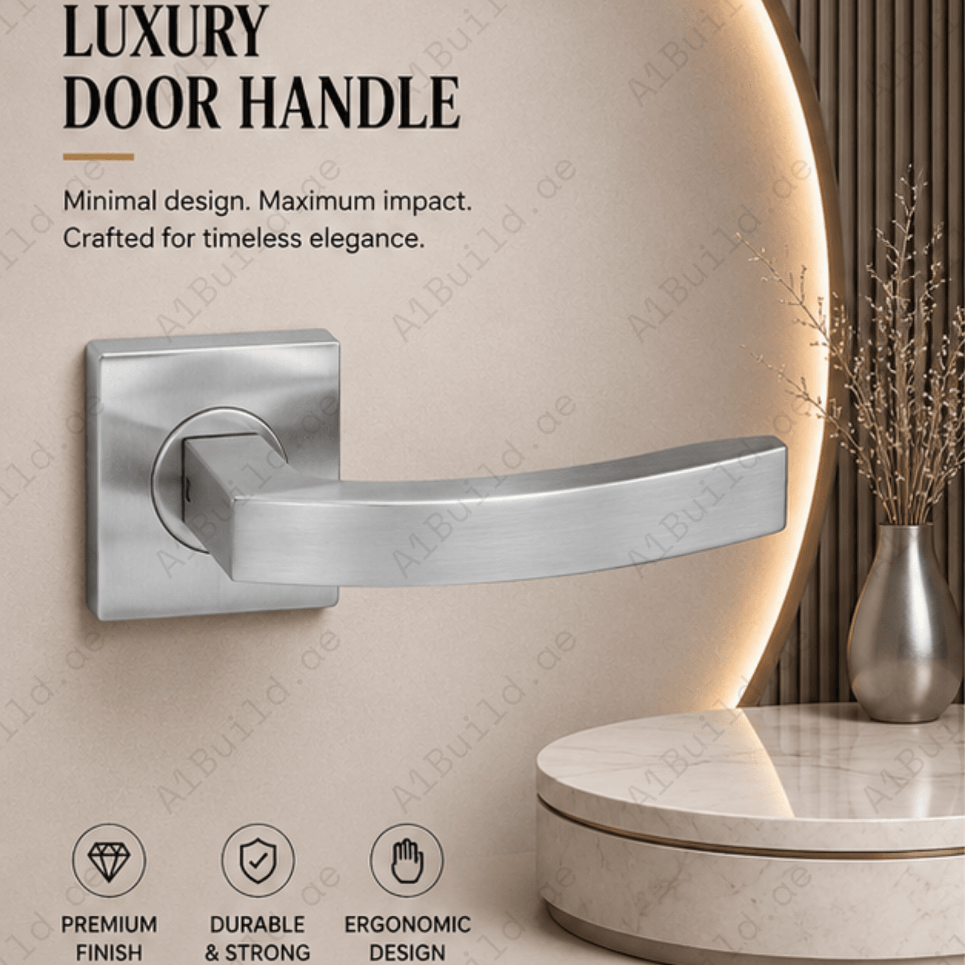 SRH.16.F premium stainless steel door handle with a sleek brushed finish. Perfect for luxury homes, hotels, offices, and stylish contemporary interior spaces.