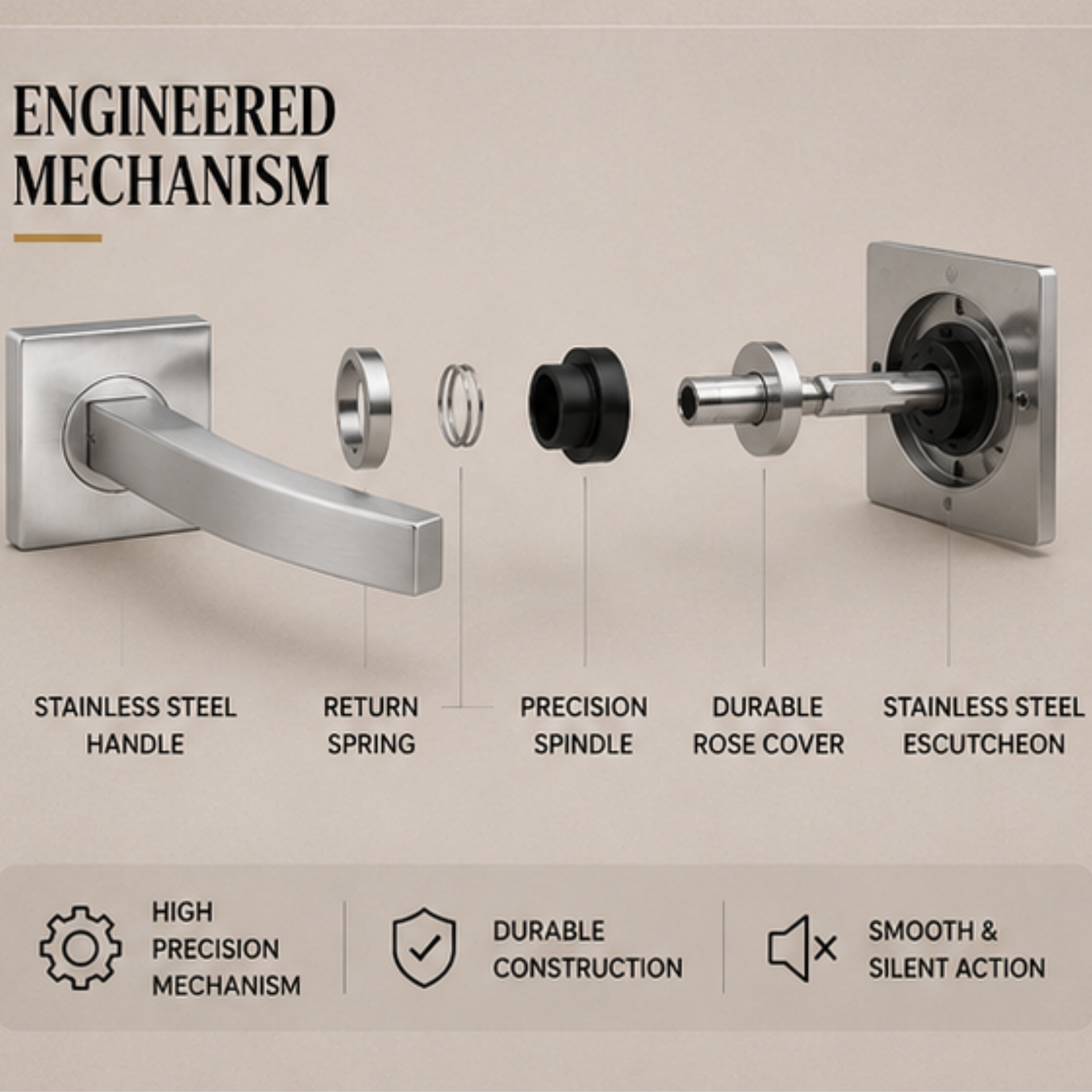 SRH.16.F premium stainless steel door handle with a sleek brushed finish. Perfect for luxury homes, hotels, offices, and stylish contemporary interior spaces.
