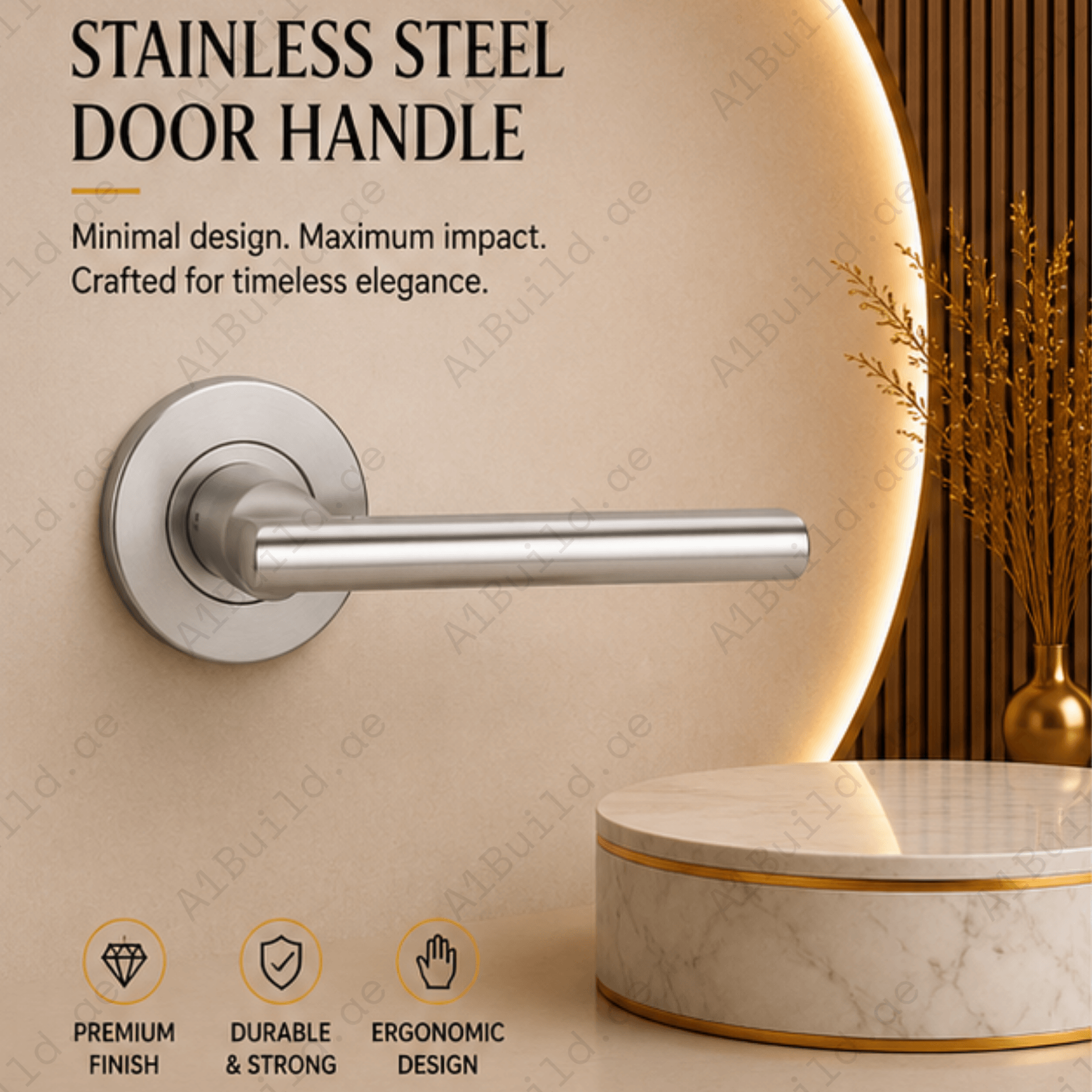 SRH.210 premium stainless steel door handle with a refined brushed finish. A stylish choice for luxury homes, hotels, offices, and contemporary interior spaces.