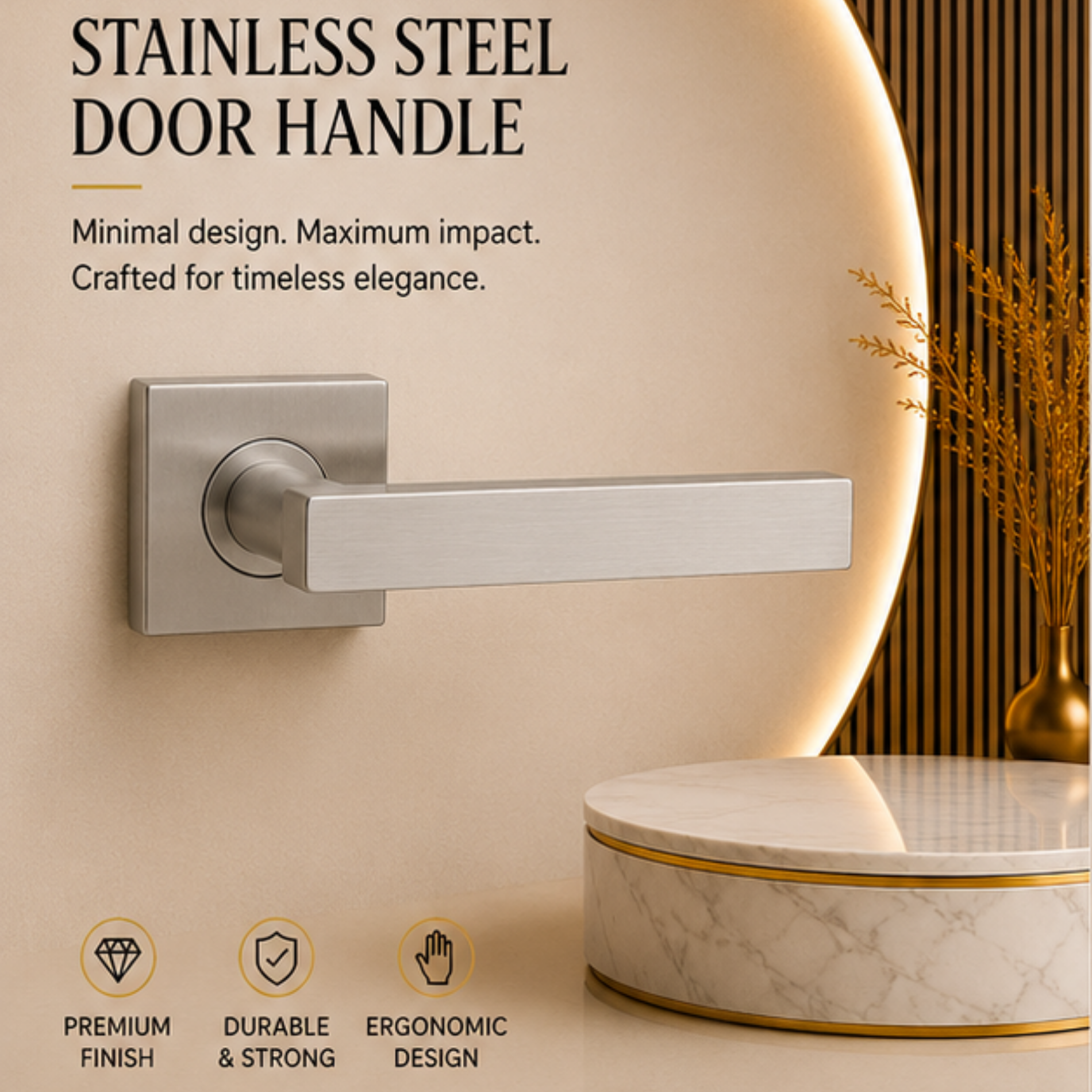 SRH.22.F premium stainless steel door handle with a brushed finish. A refined choice for luxury homes, hotels, offices, and contemporary interior spaces.
