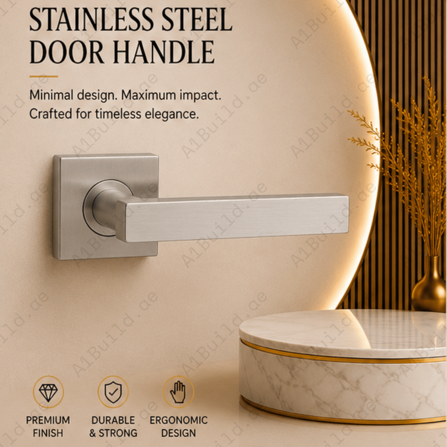 SRH.22.F premium stainless steel door handle with a brushed finish. A refined choice for luxury homes, hotels, offices, and contemporary interior spaces.