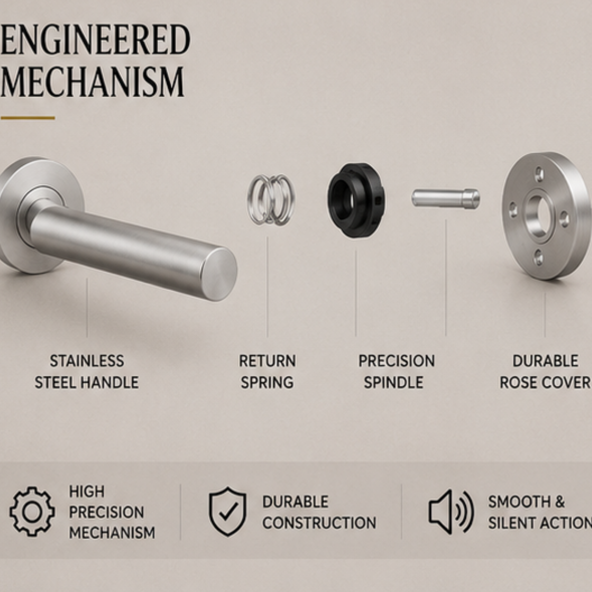 SRH.22.F premium stainless steel door lock handle with corrosion-resistant finish. Heavy-duty architectural hardware for homes, hotels, offices, and commercial buildings.