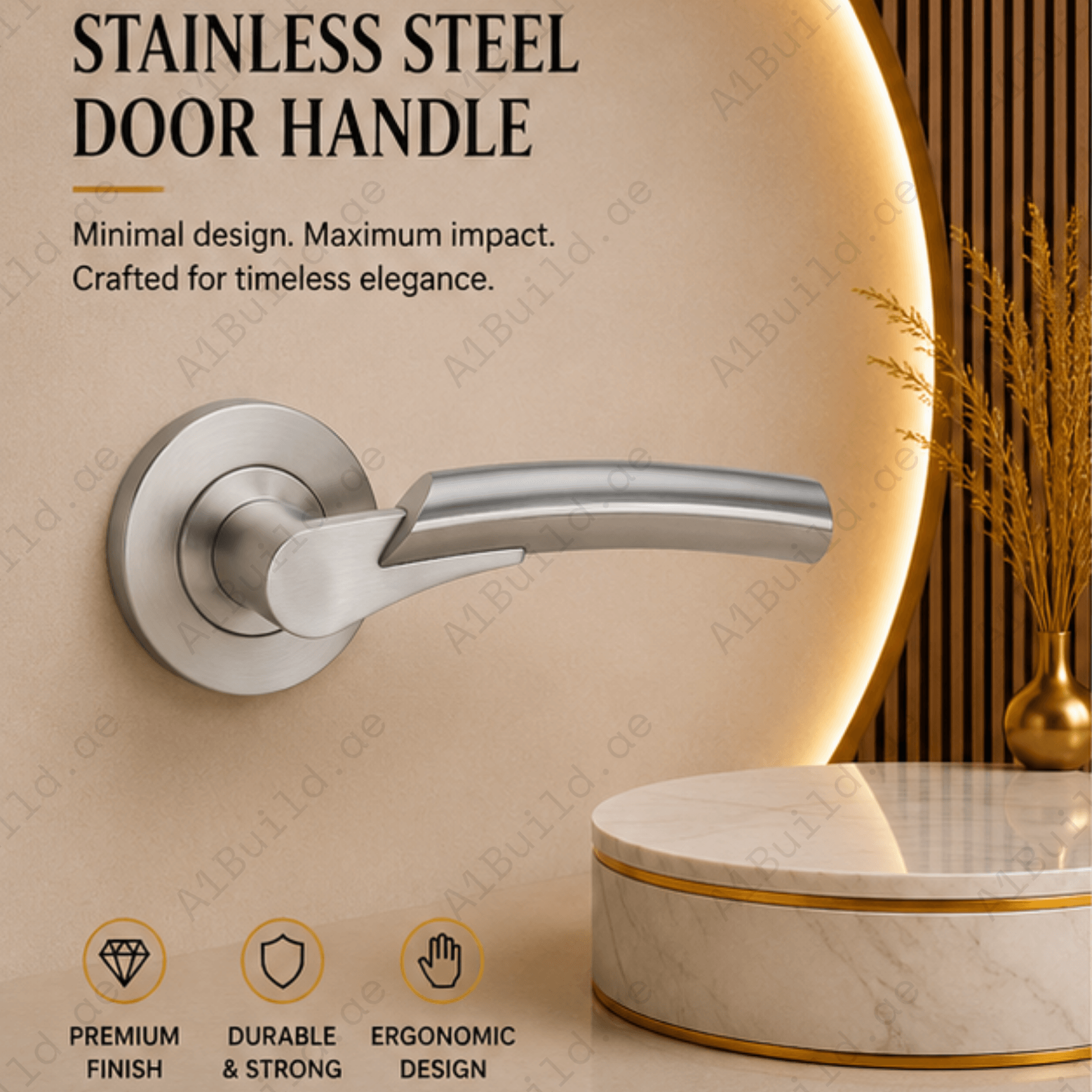 SRH.220 premium stainless steel door handle with a refined brushed finish. Perfect for luxury homes, hotels, offices, and modern interior spaces.