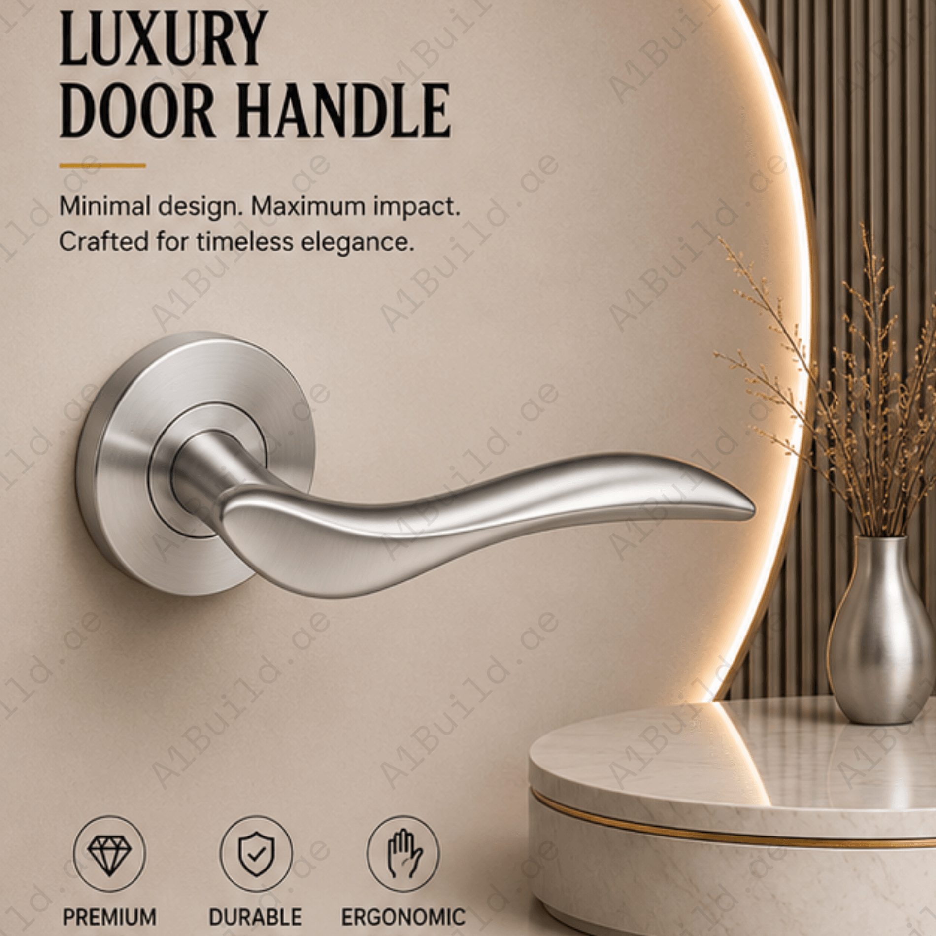 SRH.221 premium stainless steel door handle with a brushed finish. A stylish choice for luxury homes, hotels, offices, and contemporary interior spaces.