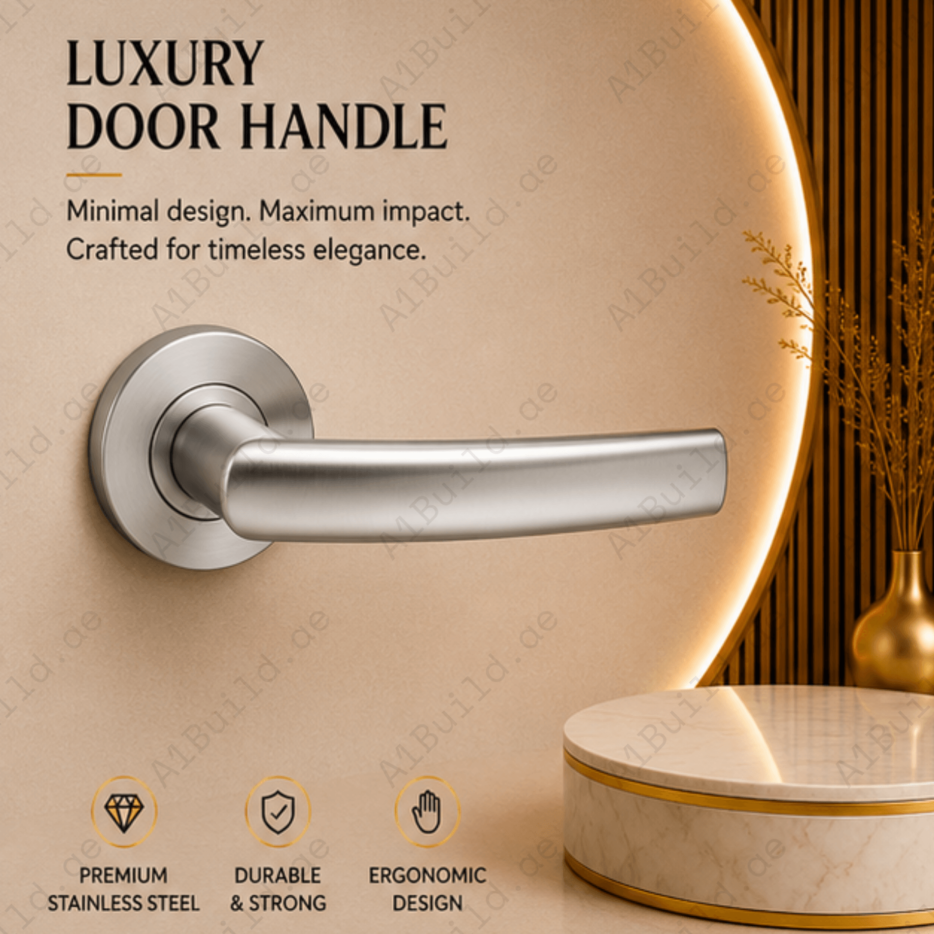 SRH.230 premium stainless steel door handle with a refined brushed finish. Perfect for luxury homes, hotels, offices, and modern interior spaces.