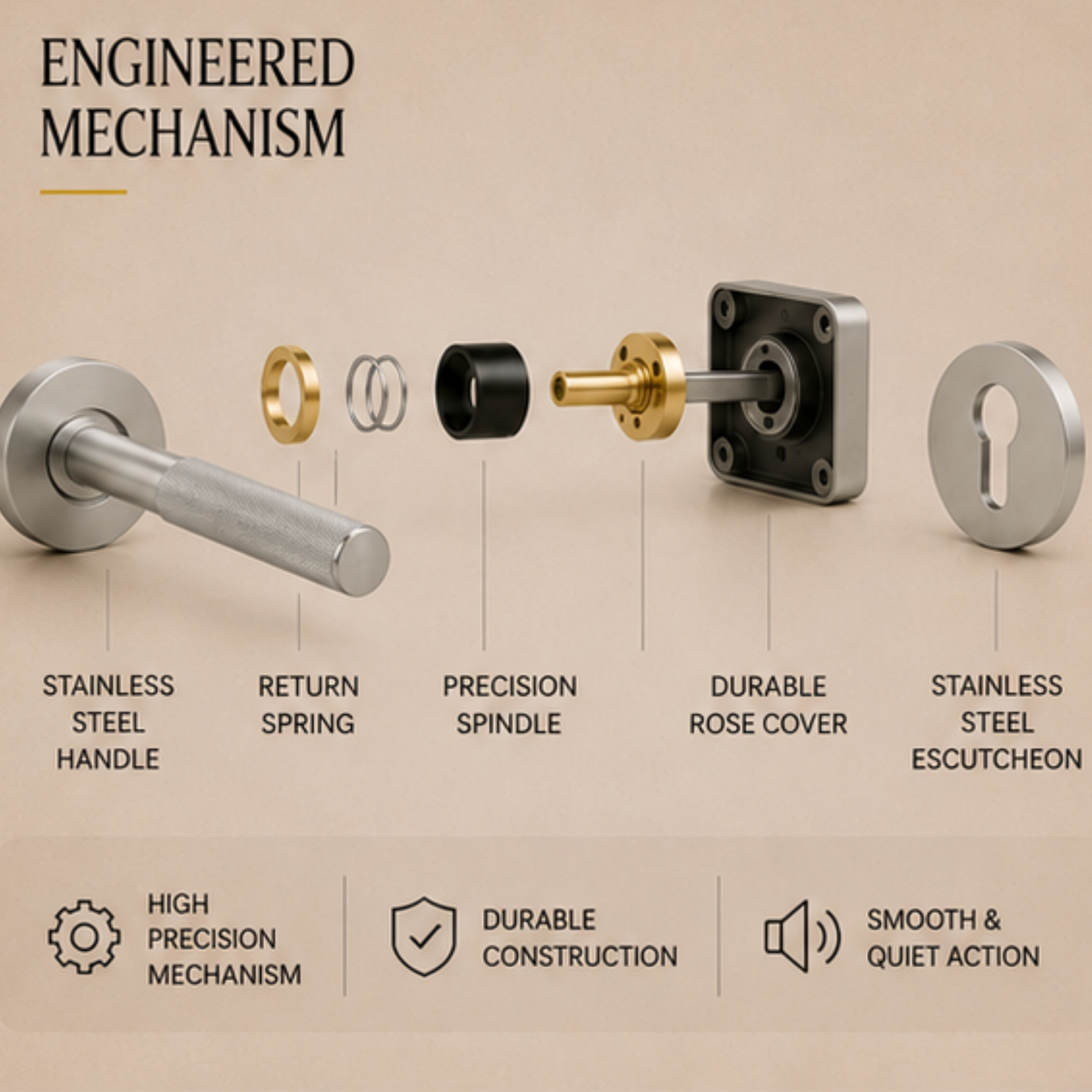 SRH.240.HO premium stainless steel door lock handle with corrosion-resistant finish. Heavy-duty architectural hardware for homes, hotels, offices, and commercial buildings.