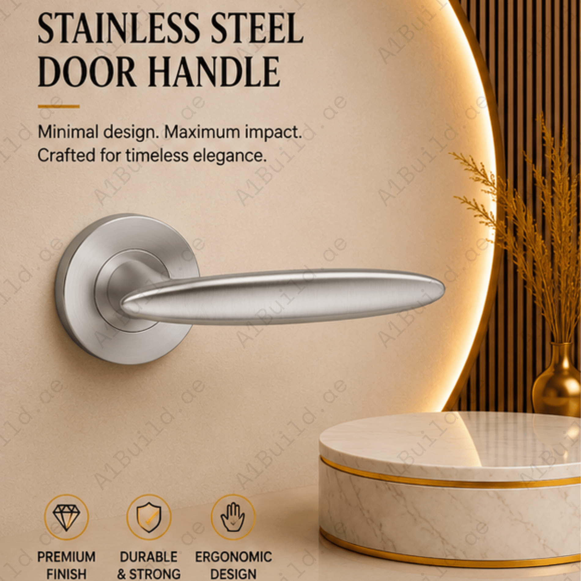 SRH.240 premium stainless steel door handle with a sleek brushed finish. Perfect for luxury homes, hotels, offices, and contemporary interior spaces.