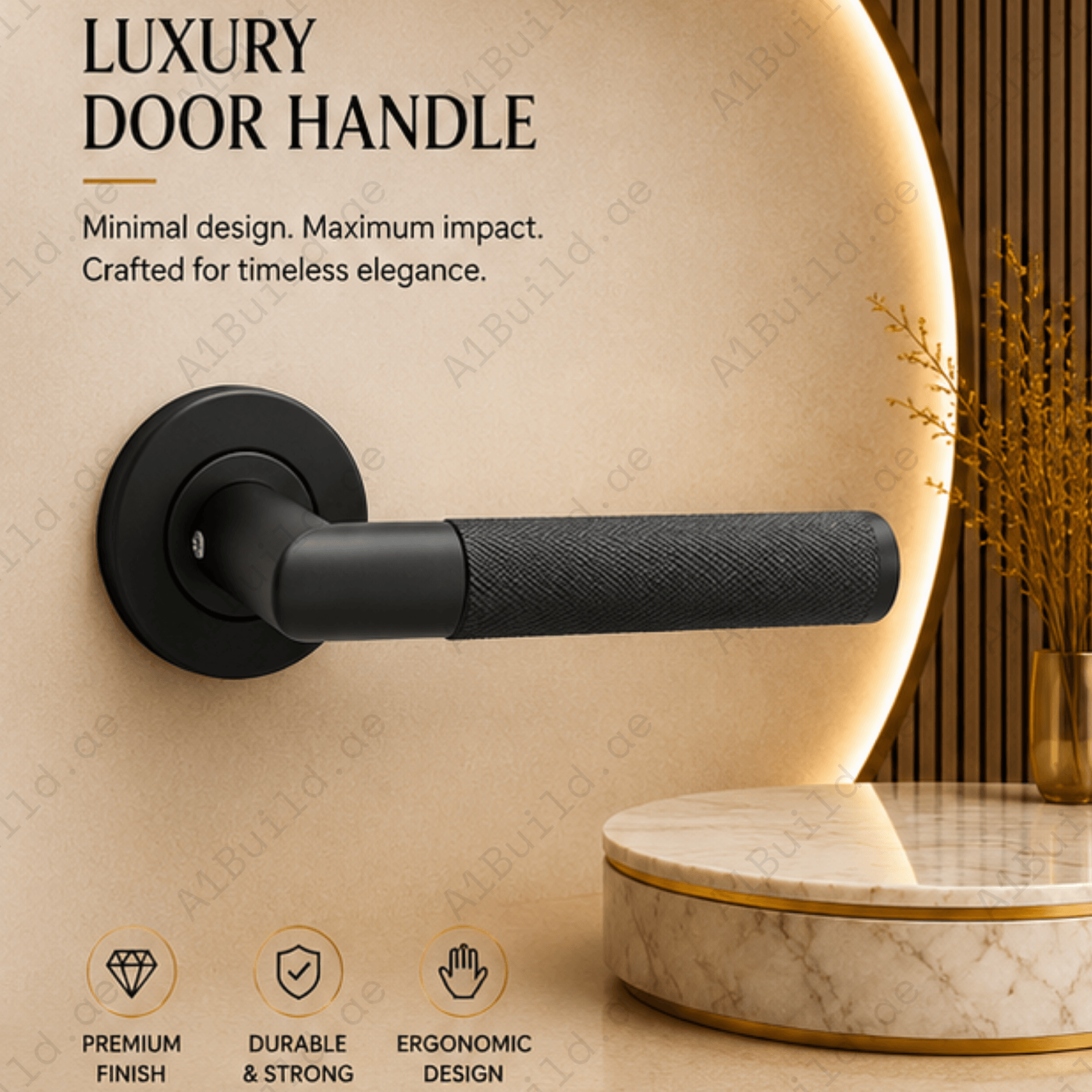 SRH.301 premium stainless steel door lock handle in Black finish. Heavy-duty architectural hardware for modern homes, hotels, offices, and commercial interiors.