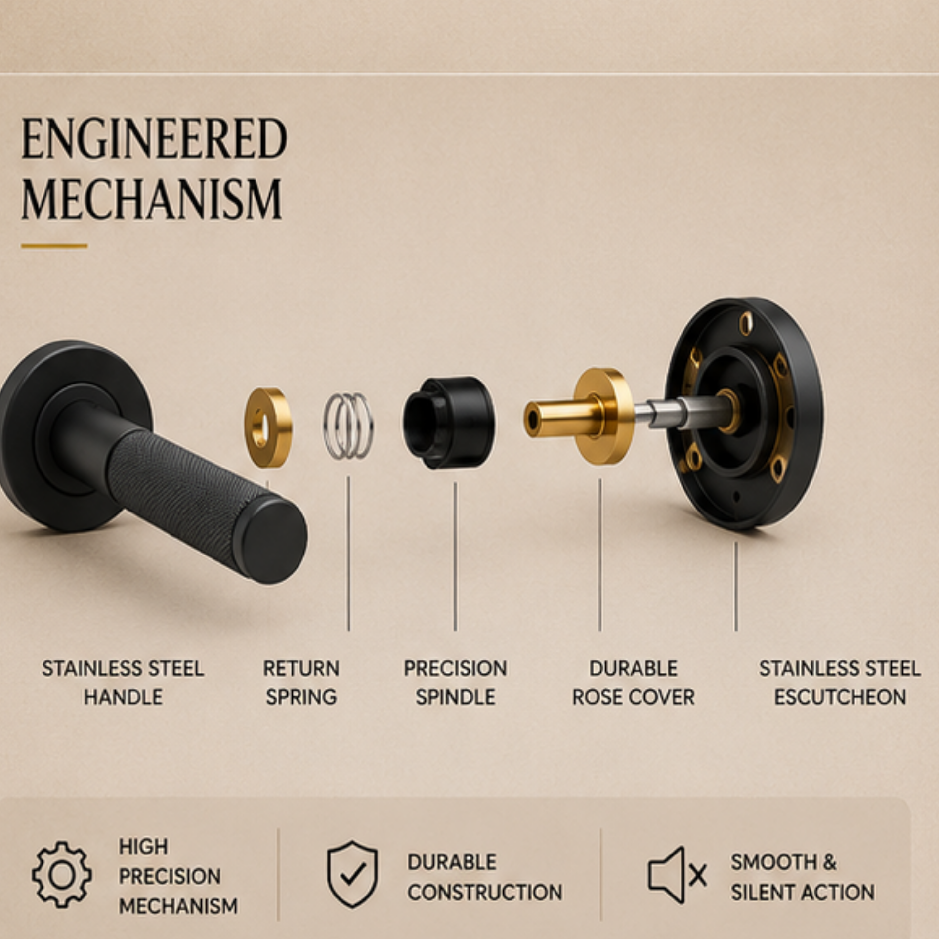 SRH.301 premium stainless steel door lock handle in Black finish. Heavy-duty architectural hardware for modern homes, hotels, offices, and commercial interiors.