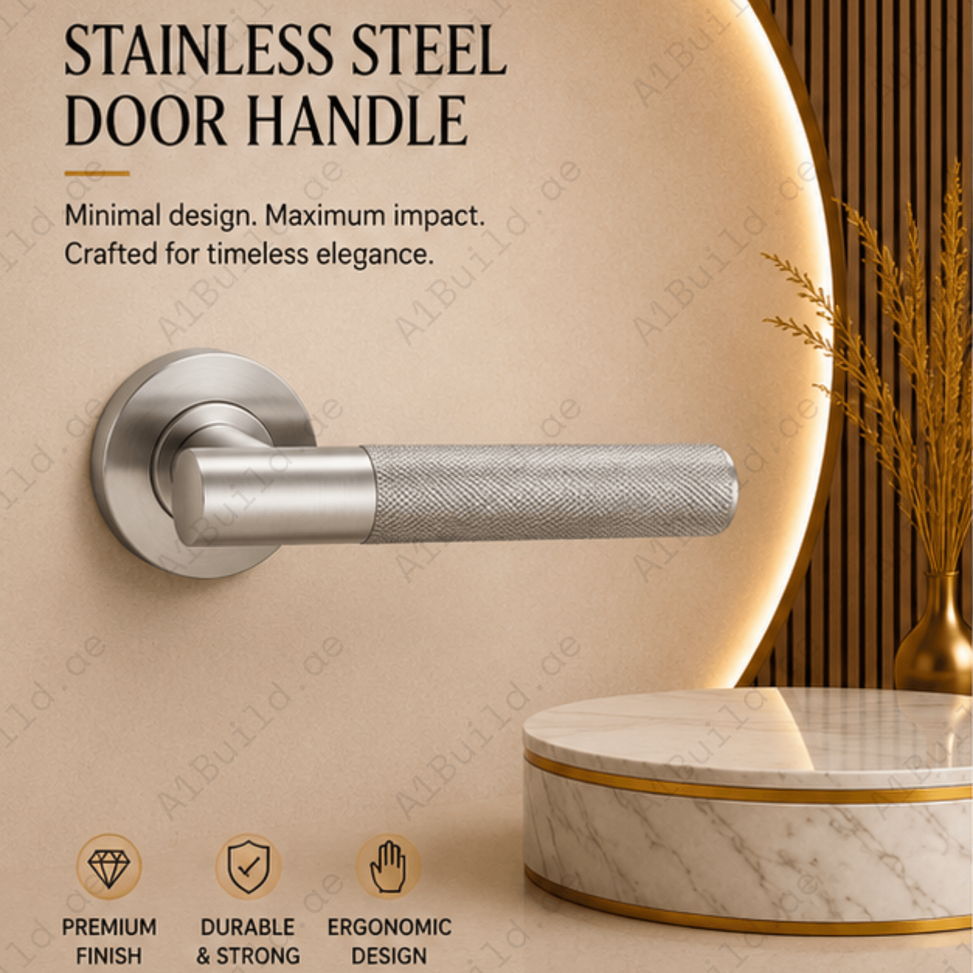 SRH.301 premium stainless steel door lock handle with durable corrosion-resistant finish. Heavy-duty architectural hardware for homes, hotels, offices, and commercial buildings.