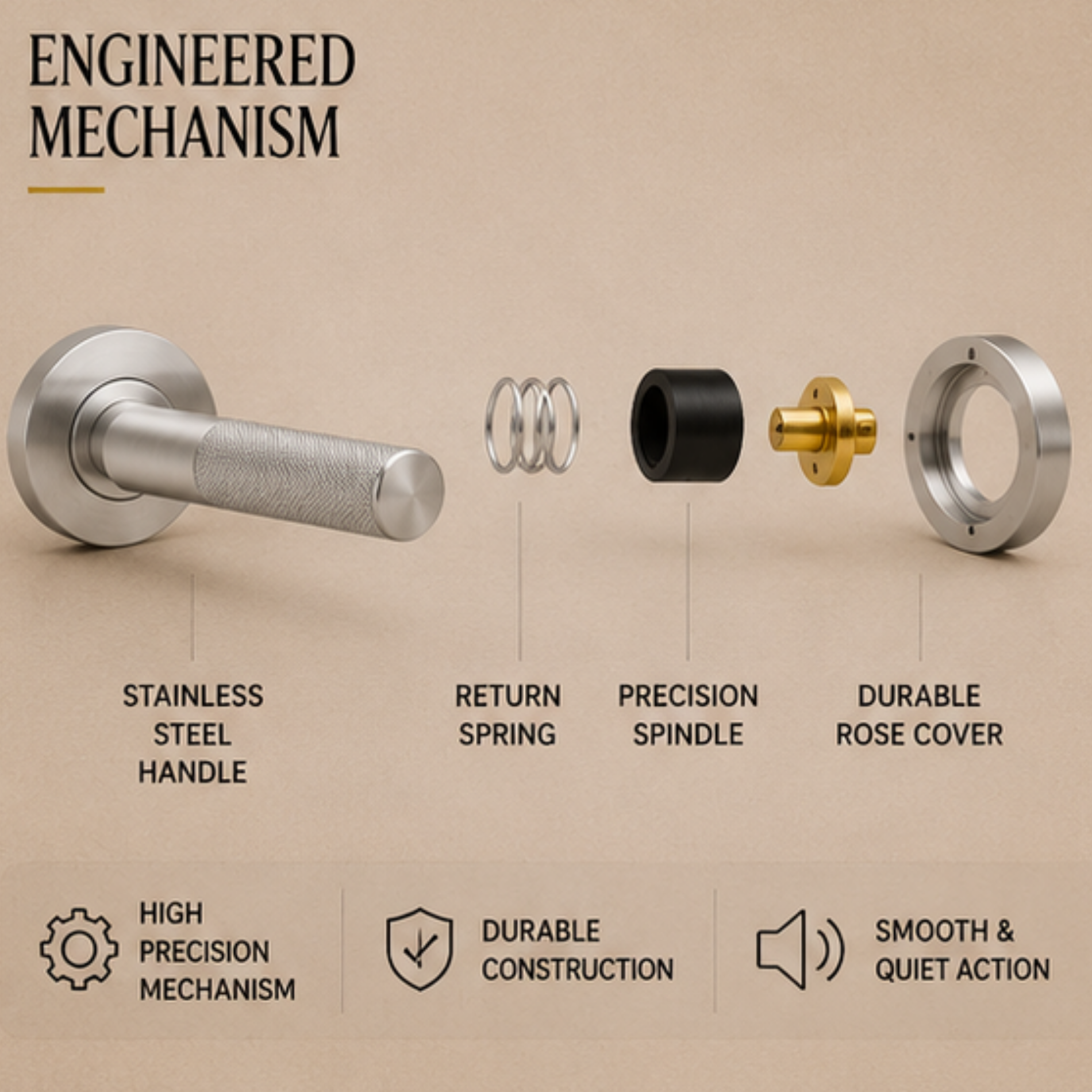 SRH.301 premium stainless steel door lock handle with durable corrosion-resistant finish. Heavy-duty architectural hardware for homes, hotels, offices, and commercial buildings.