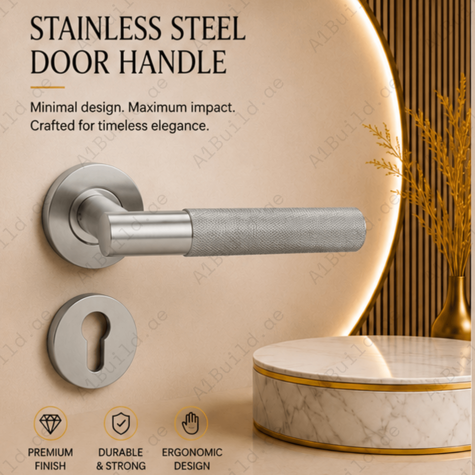 SRH.310 premium stainless steel door lock handle with corrosion-resistant finish. Heavy-duty architectural hardware for homes, hotels, offices, and commercial buildings.