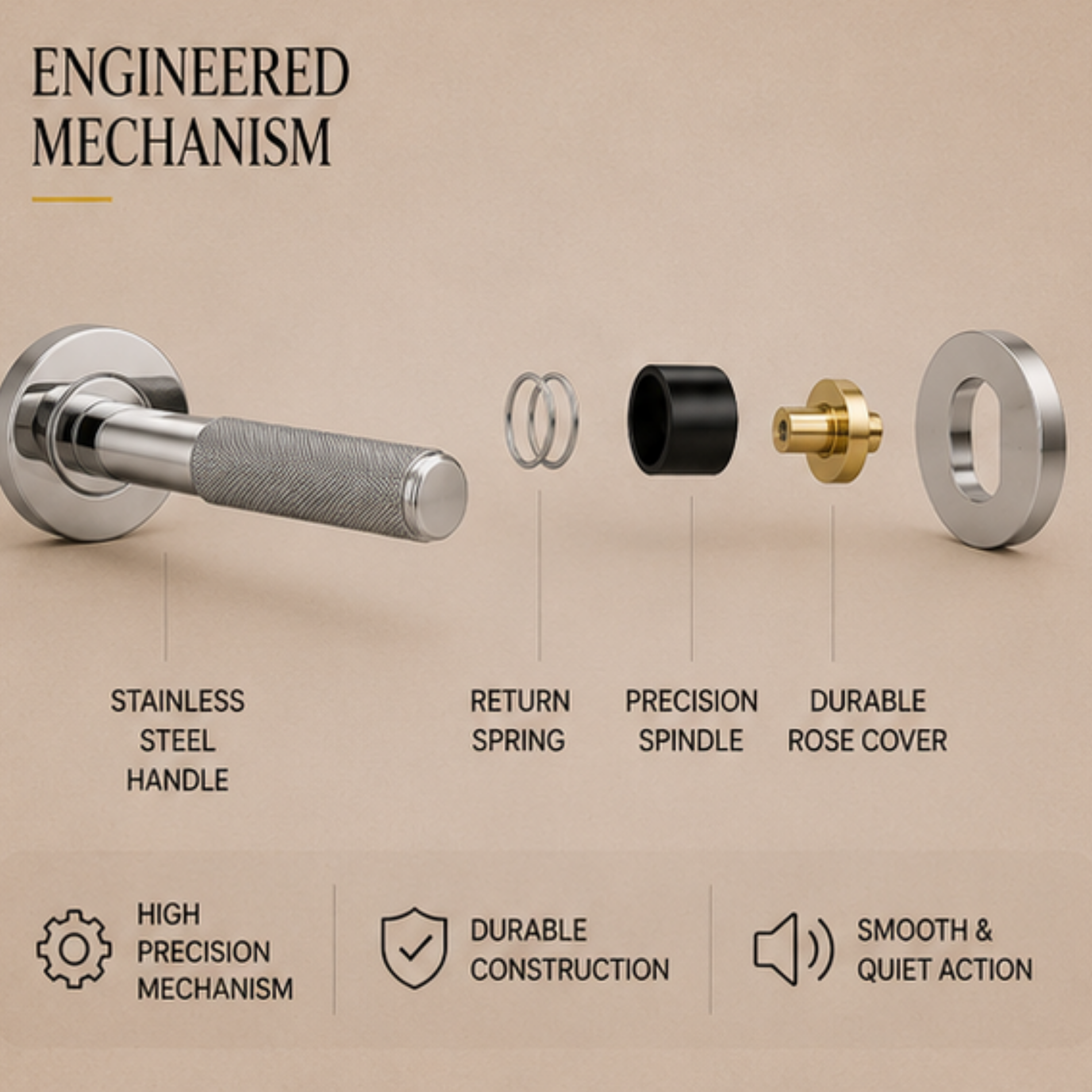 SRH.310 premium stainless steel door lock handle with corrosion-resistant finish. Heavy-duty architectural hardware for homes, hotels, offices, and commercial buildings.