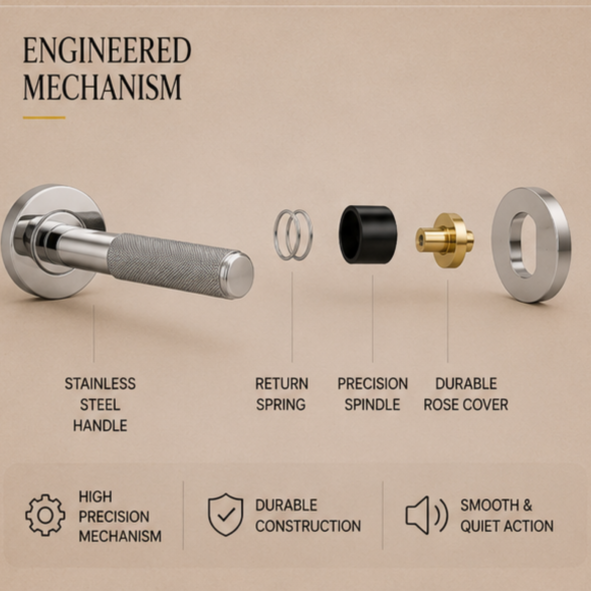 SRH.312 premium stainless steel door lock handle with corrosion-resistant finish. Heavy-duty architectural hardware for homes, hotels, offices, and commercial buildings.