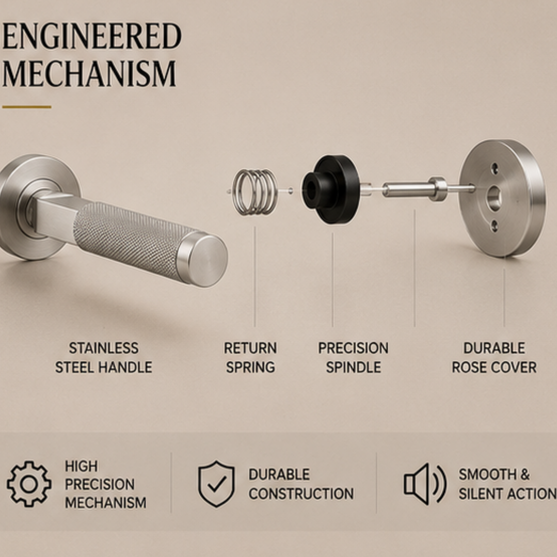 SRH.314 premium stainless steel door lock handle with corrosion-resistant finish. Heavy-duty architectural hardware for homes, hotels, offices, and commercial buildings.