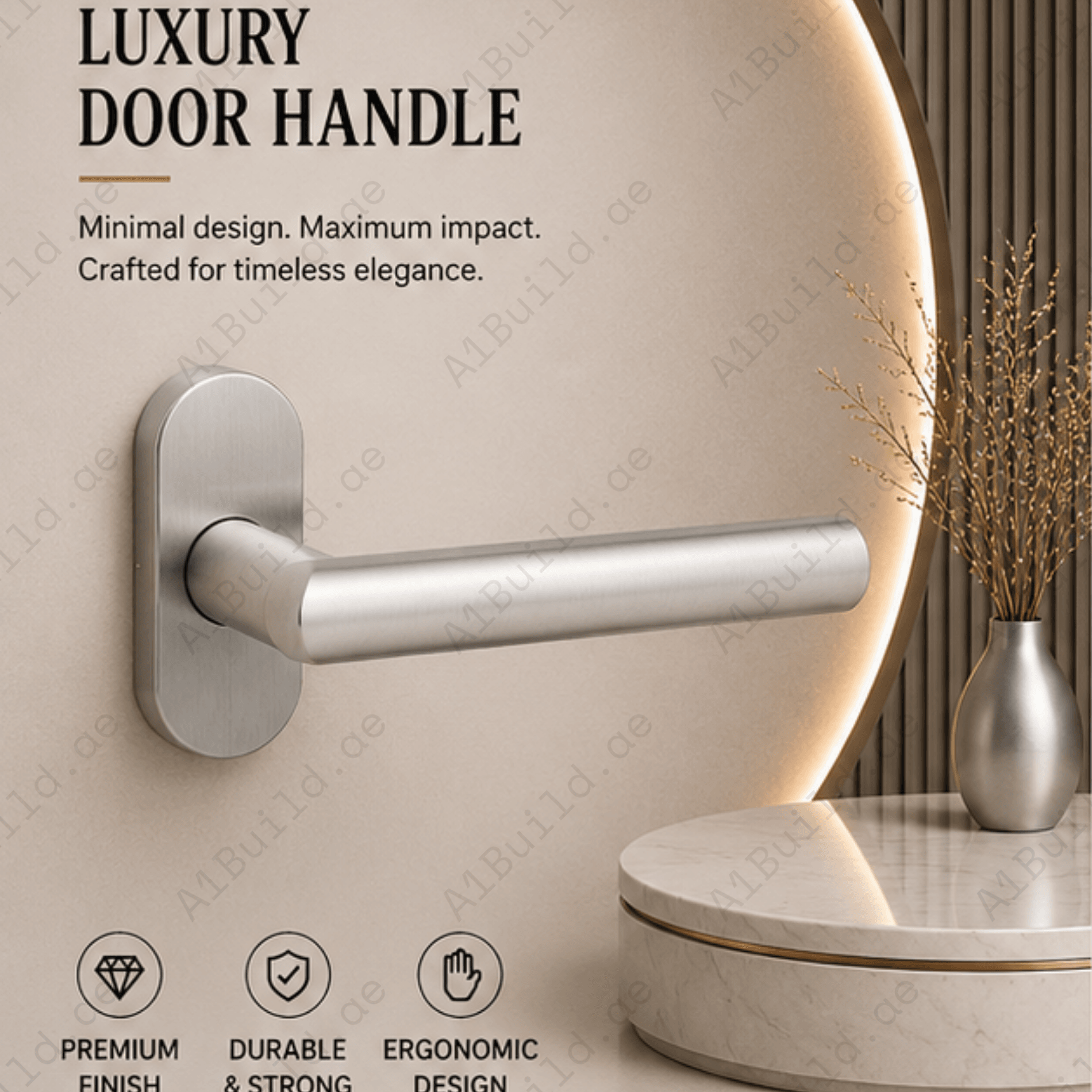 SRH.OV.01 premium stainless steel door handle with a refined brushed finish. A stylish choice for luxury homes, hotels, offices, and modern interior spaces.