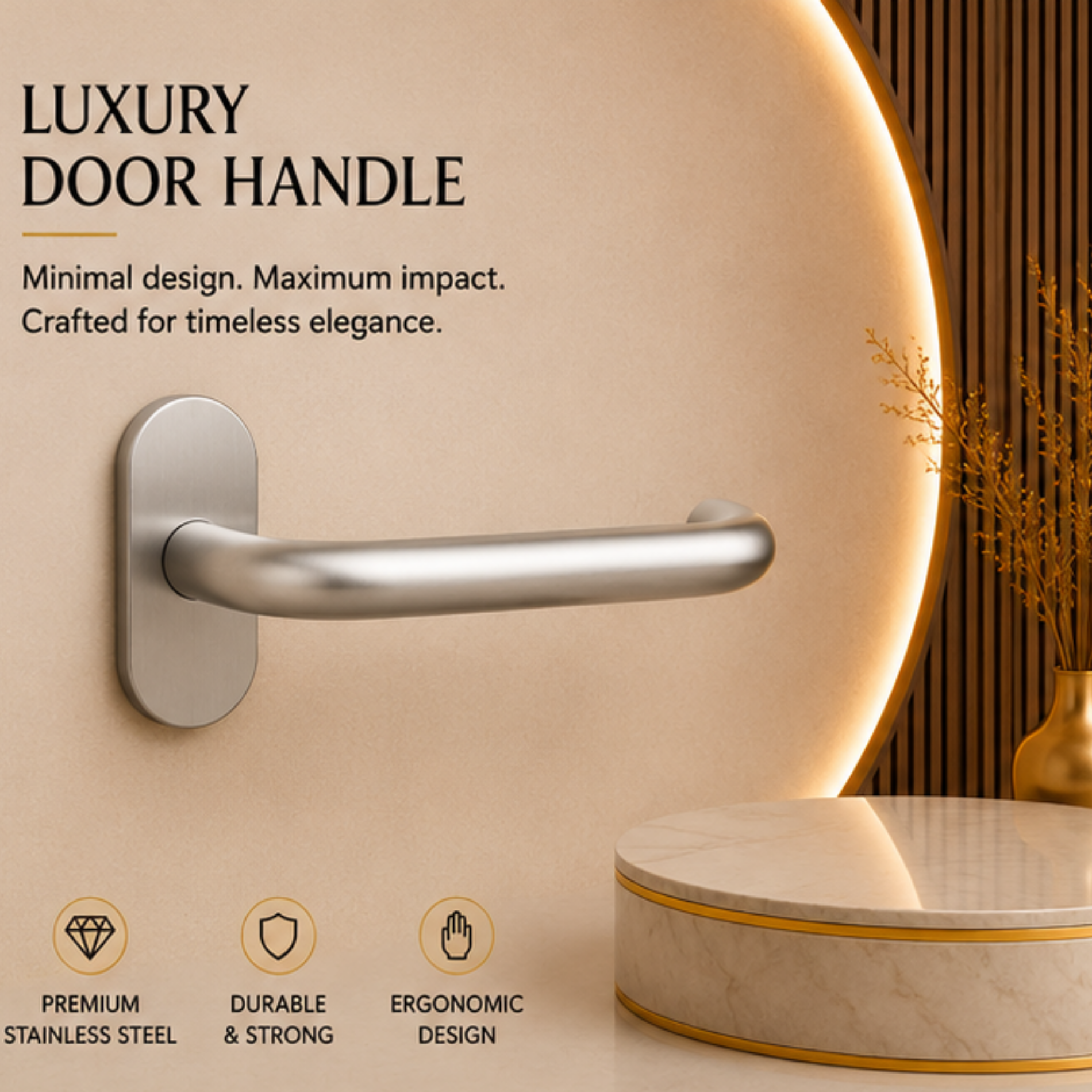 SRH.OV.10 premium stainless steel door handle with a refined brushed finish. Designed for luxury homes, hotels, offices, and stylish modern interior spaces.