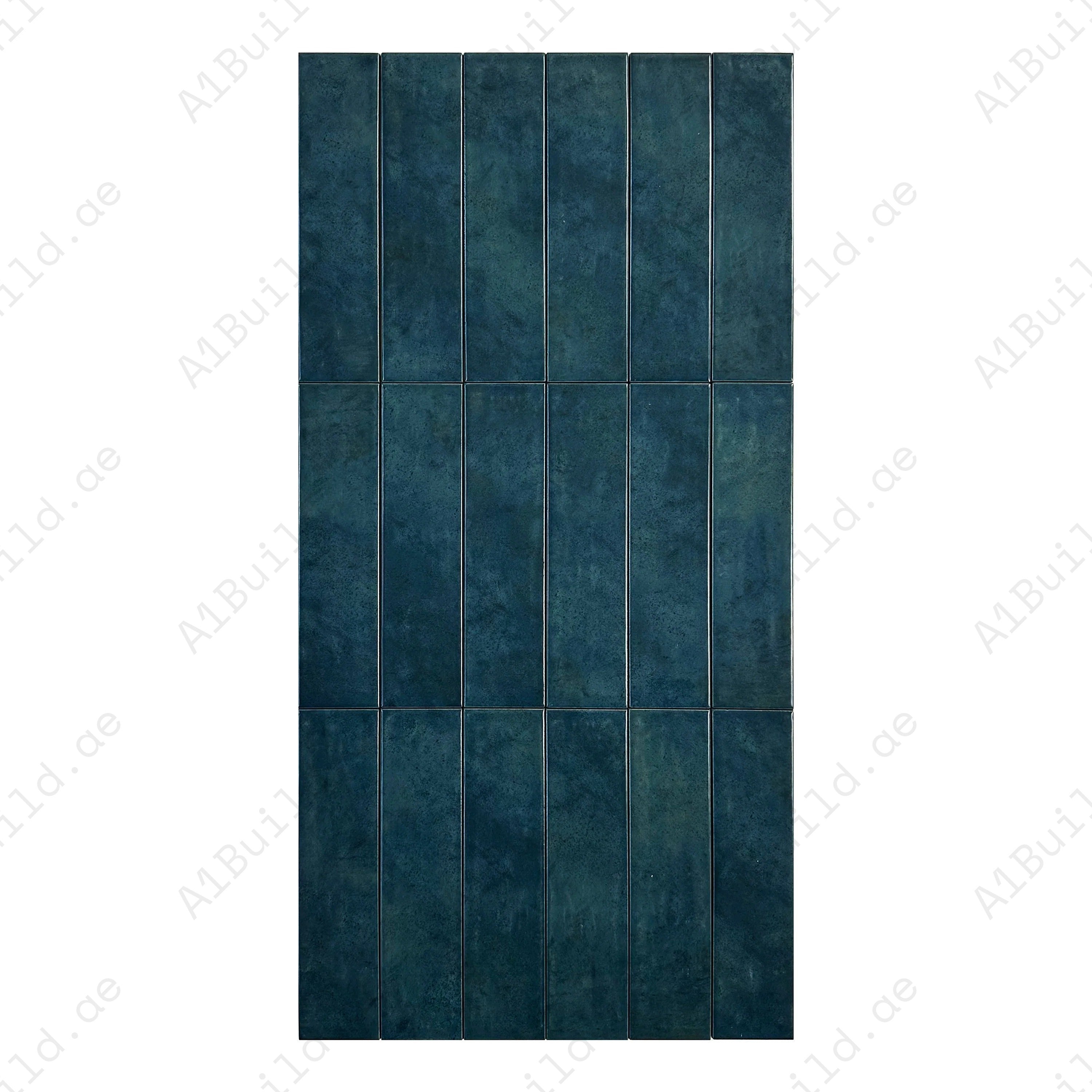 Sea Green Semimatte Porcelain Tile – Stylish long-strip design with earthy gradients, perfect for walls, kitchens, bathrooms, showers & outdoor spaces.