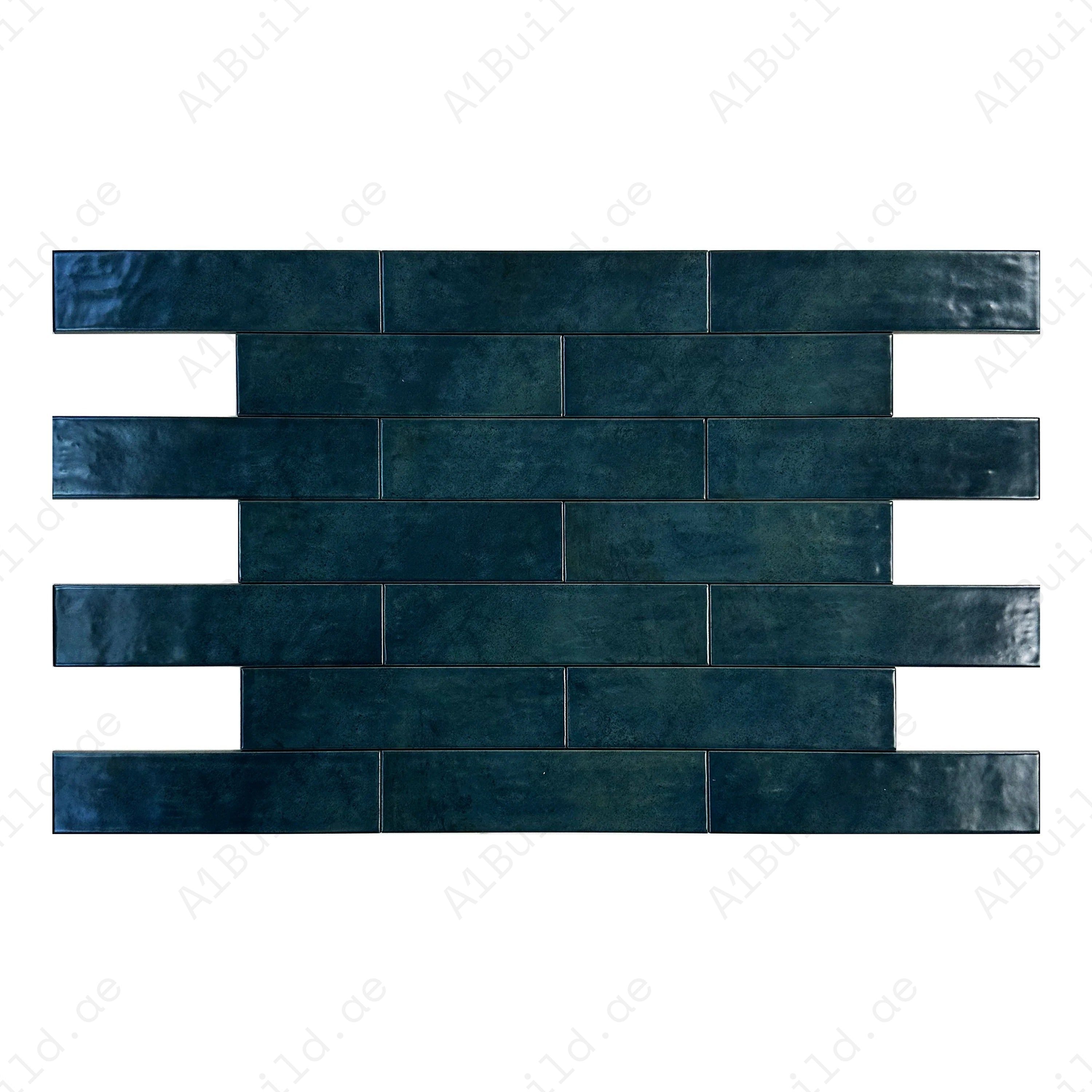 Sea Green Semimatte Porcelain Tile – Stylish long-strip design with earthy gradients, perfect for walls, kitchens, bathrooms, showers & outdoor spaces.