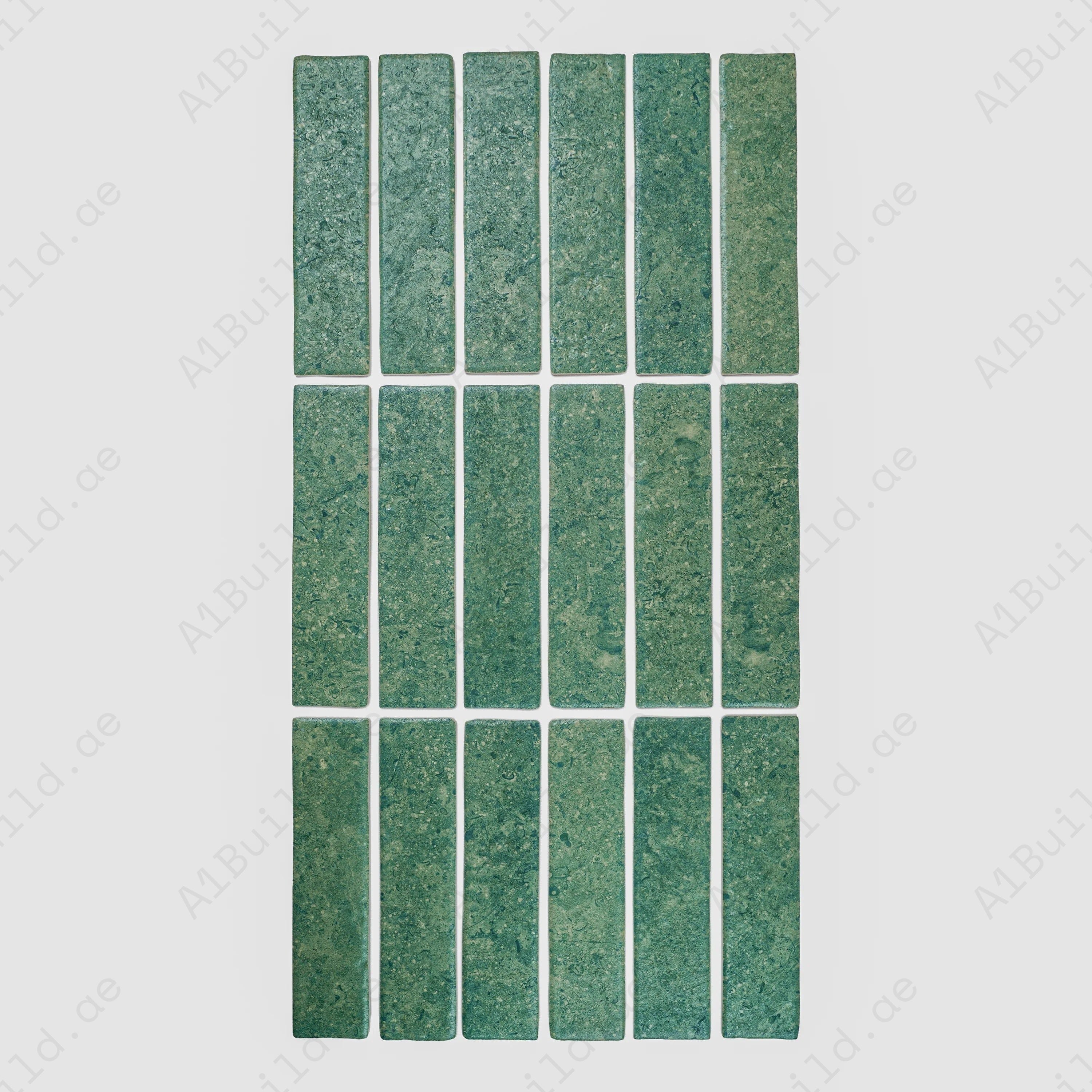 Sea green matte porcelain tiles with soft earthy tones. Durable, waterproof & scratch-resistant, perfect for walls, floors, backsplashes, and outdoor designs.