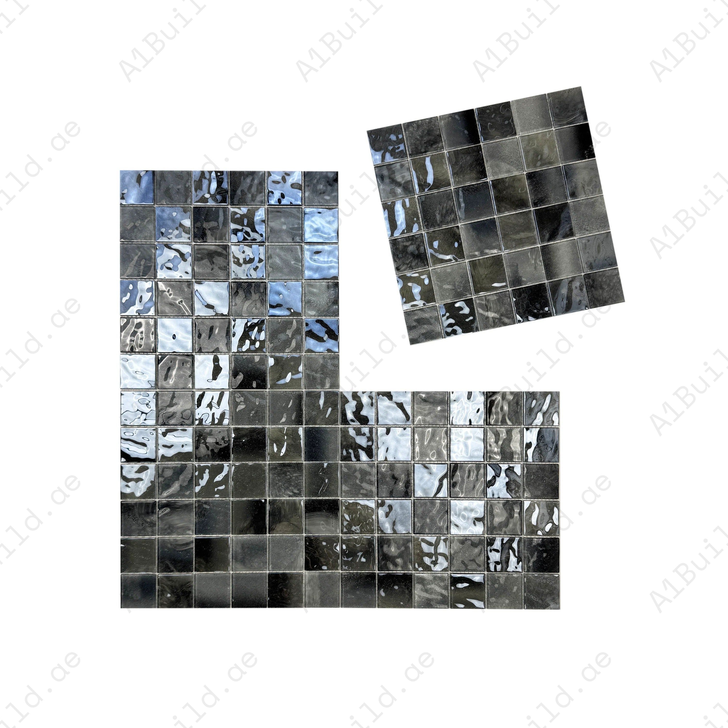 Seal Grey, Iron Grey & Black glass mosaic tile for pools, spas & walls. Durable, slip-resistant, eco-friendly, stylish & ideal for Dubai luxury projects.