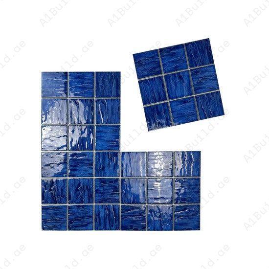 Serene Wave Navy Blue 3D crystalline glazed porcelain mosaic tile. Durable, UV-resistant & slip-proof—perfect for luxury pools, spas & water features.