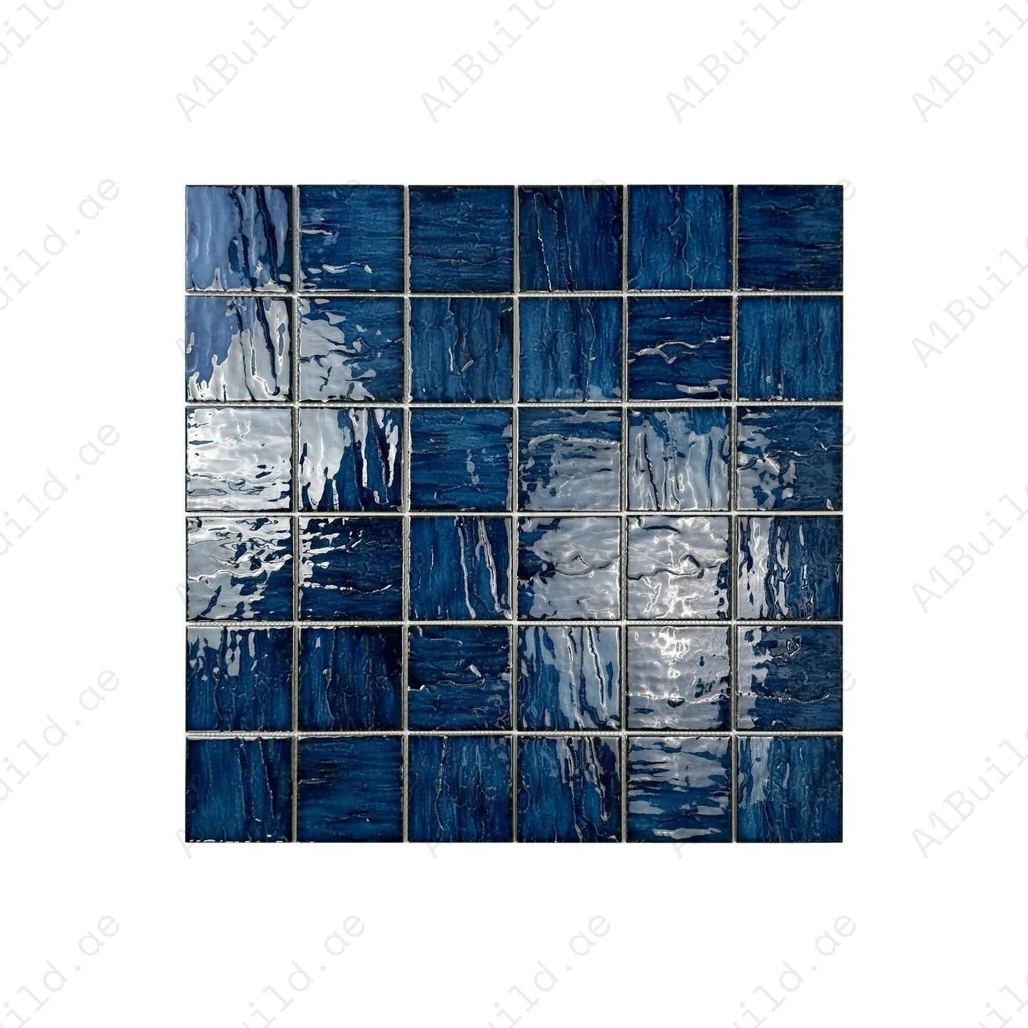 Serene Wave Sapphire Blue 3D crystalline glazed porcelain mosaic. UV-resistant, slip-proof & durable—perfect for pools, spas, water walls & luxury aquatic spaces.