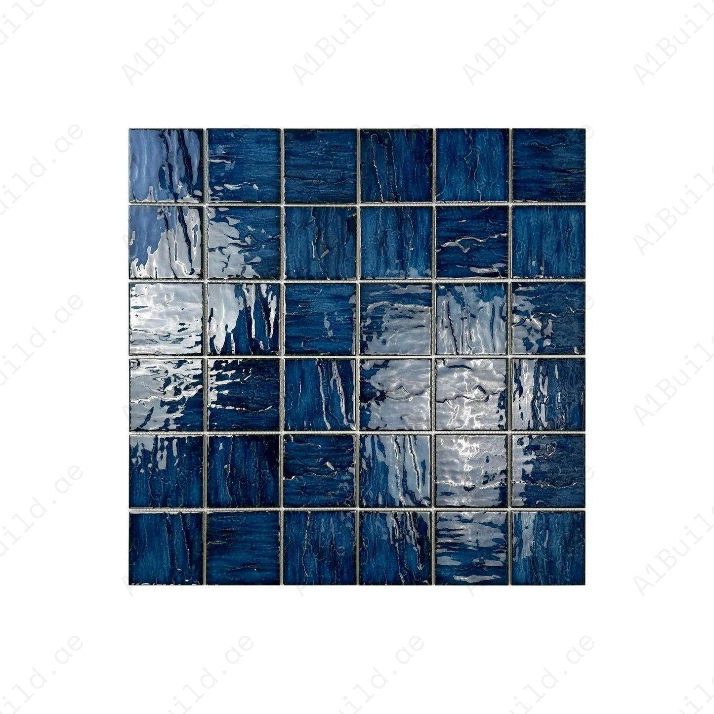 Serene Wave Sapphire Blue 3D crystalline glazed porcelain mosaic. UV-resistant, slip-proof & durable—perfect for pools, spas, water walls & luxury aquatic spaces.