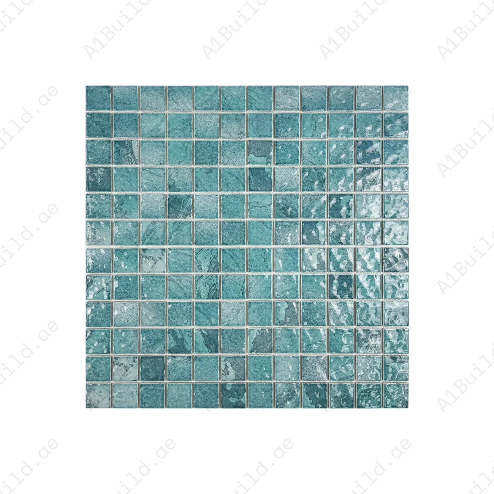 Serene Wave Tiffany & Light Blue marble design porcelain mosaic. Slip-resistant, UV-stable & eco-friendly—perfect for luxury pools, spas & feature walls.