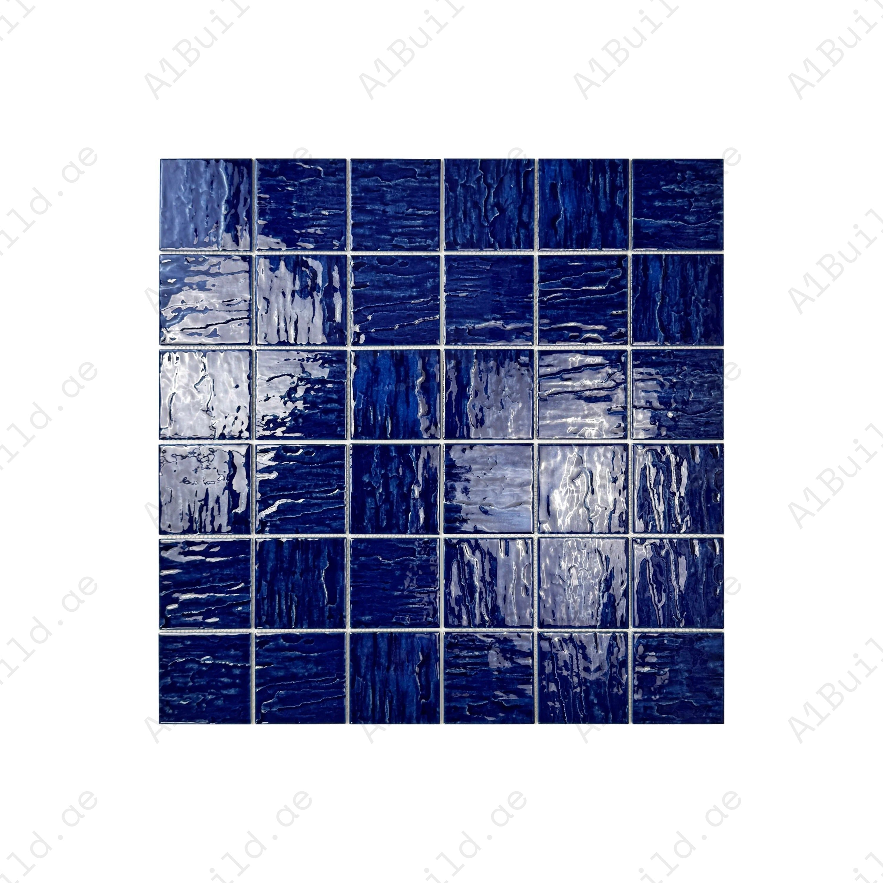 Serene Wave cobalt blue 3D crystalline glazed porcelain mosaic. UV-resistant, slip-proof & eco-friendly—ideal for pools, spas & modern water features.