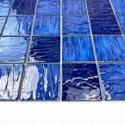 Serene Wave cobalt & midnight blue 3D crystalline glazed porcelain mosaic. UV-resistant, slip-proof & eco-friendly—perfect for pools, spas & luxury water features.