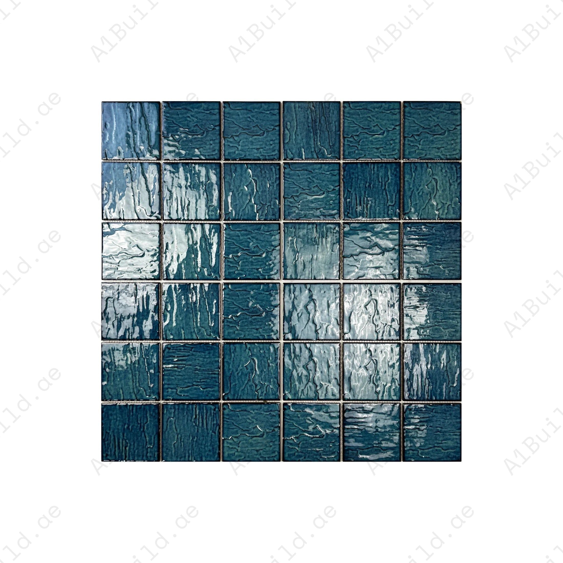 Serene Wave fern green 3D crystalline porcelain mosaic—UV-resistant, slip-safe & eco-friendly. Ideal for pools, spas, water features & luxury aquatic spaces.