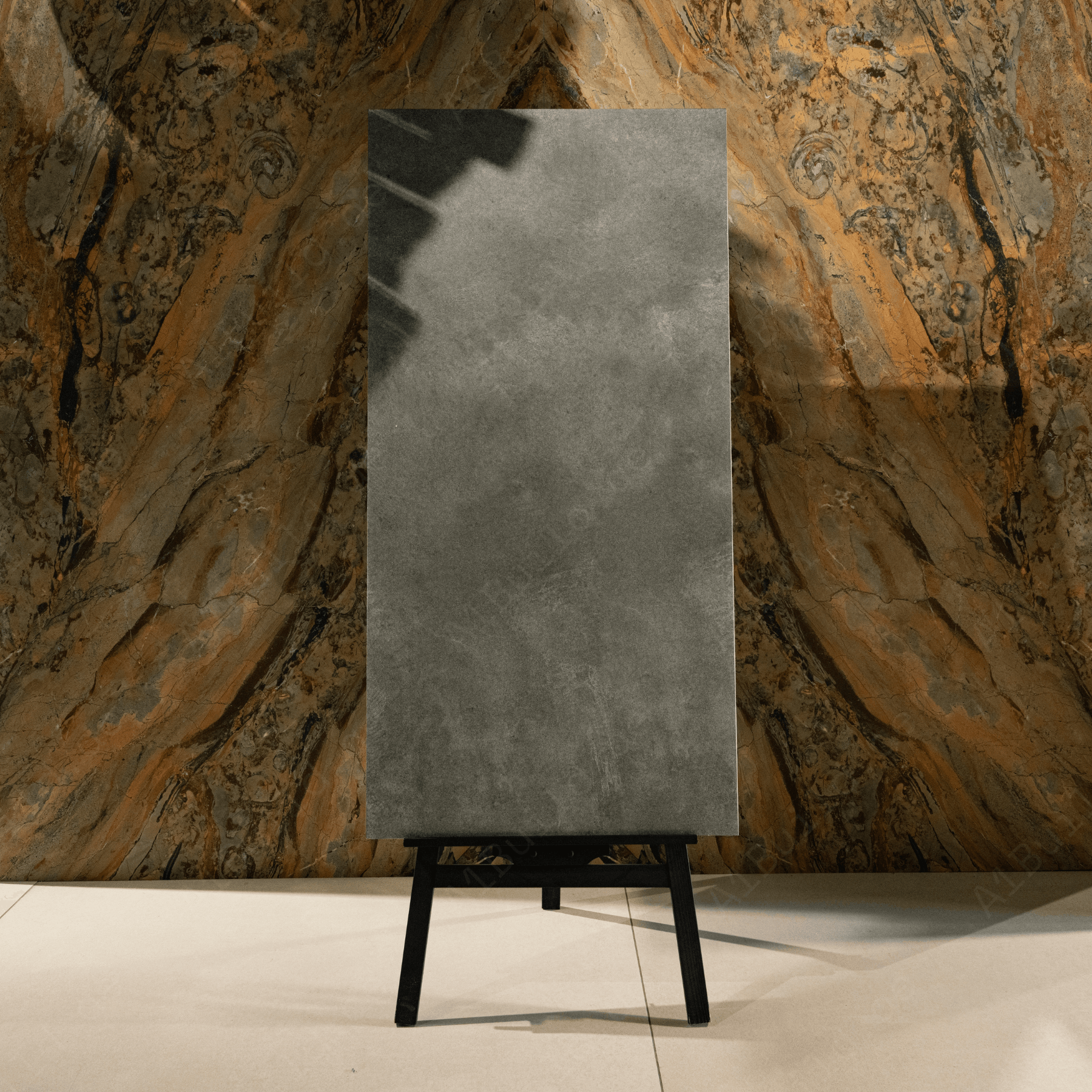 Shadow Drift Graphite porcelain tile 60x120cm 9mm thickness, dark stone look design, durable porcelain tile for modern floors and walls.
